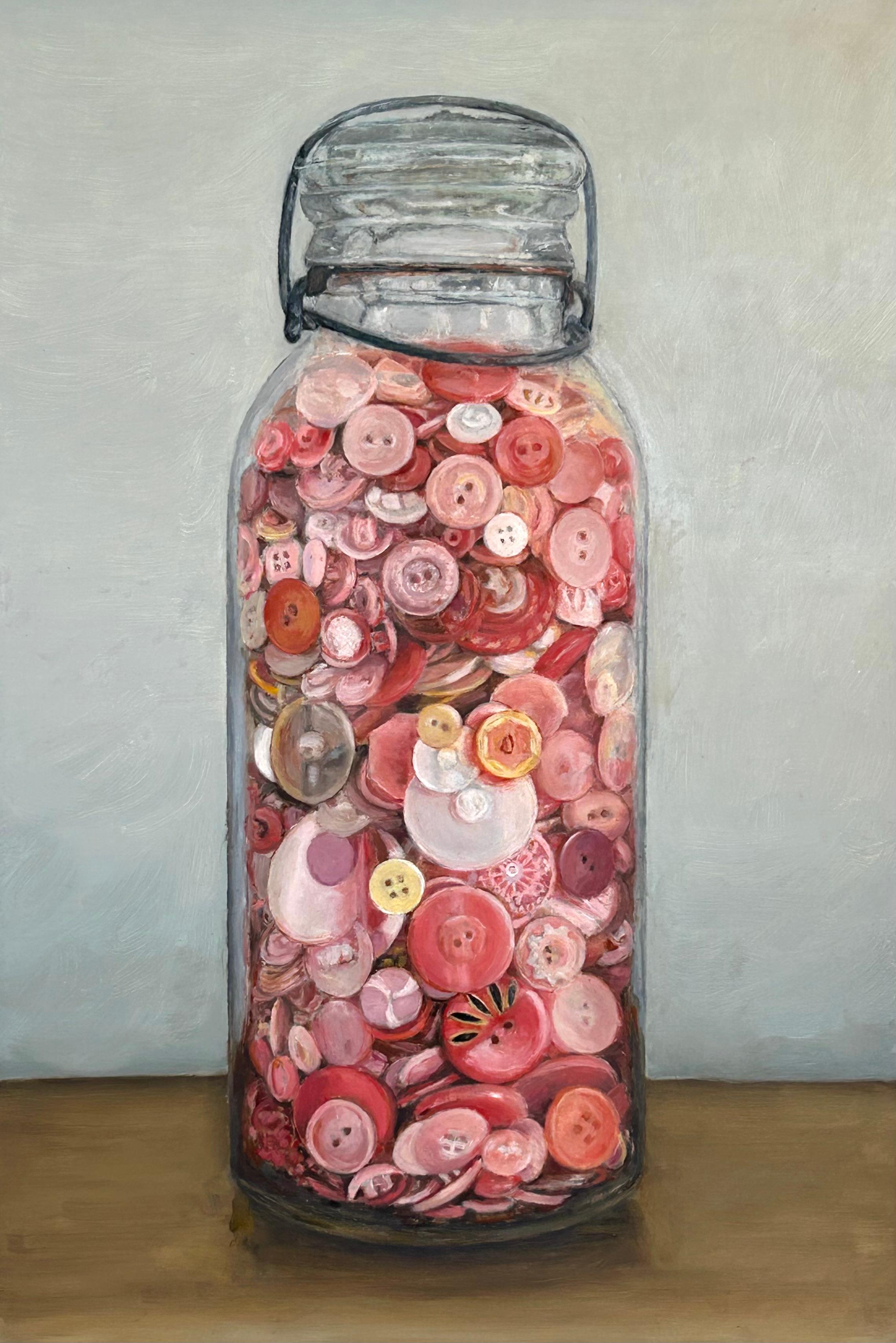Barbara's Buttons - Gray Still-Life Painting by Jane Sutherland