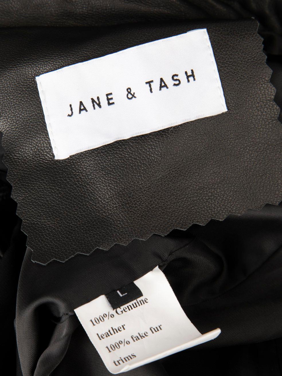 Jane & Tash Black Leather Faux Fur Belted Coat Size L For Sale 6
