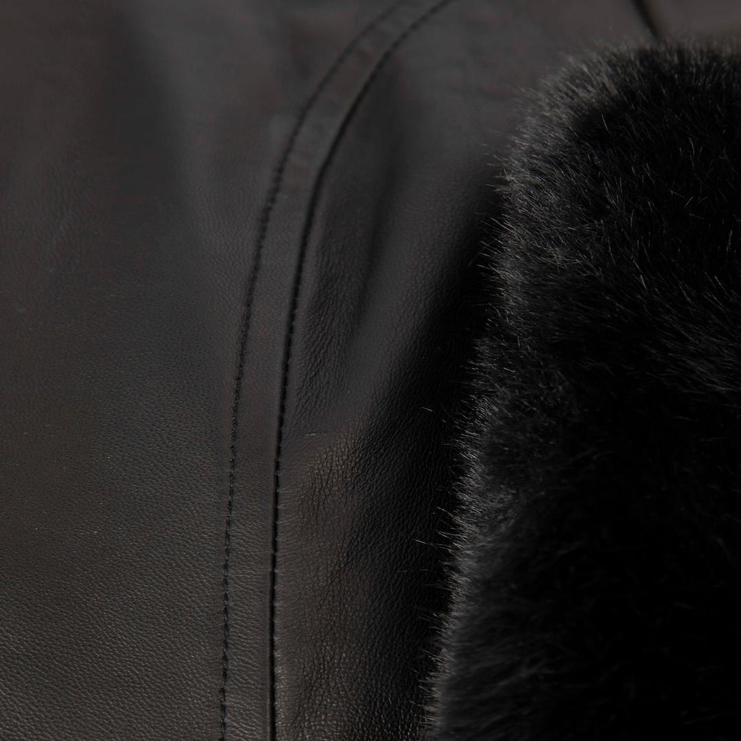 Jane & Tash Black Leather Faux Fur Belted Coat Size L In Good Condition For Sale In London, GB