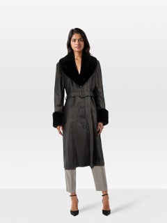 Jane & Tash Black Leather Faux Fur Belted Coat Size L
