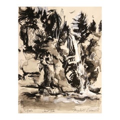 “Falls: Mayfield Lake” Black, White, & Gray Modern Abstract Waterfall Landscape