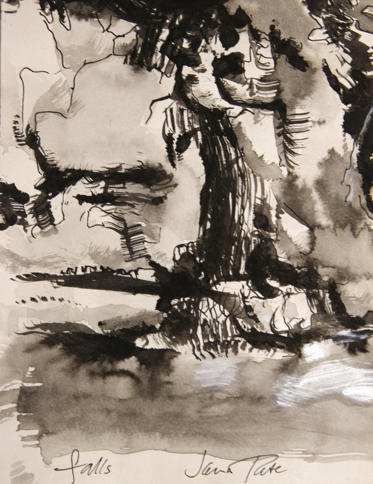 Jane Tate “Falls Mayfield Lake” Black, White, and Gray Modern Abstract Waterfall Landscape