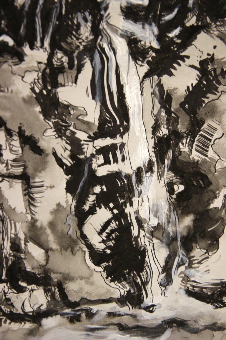 Jane Tate “Falls Mayfield Lake” Black, White, and Gray Modern Abstract Waterfall Landscape