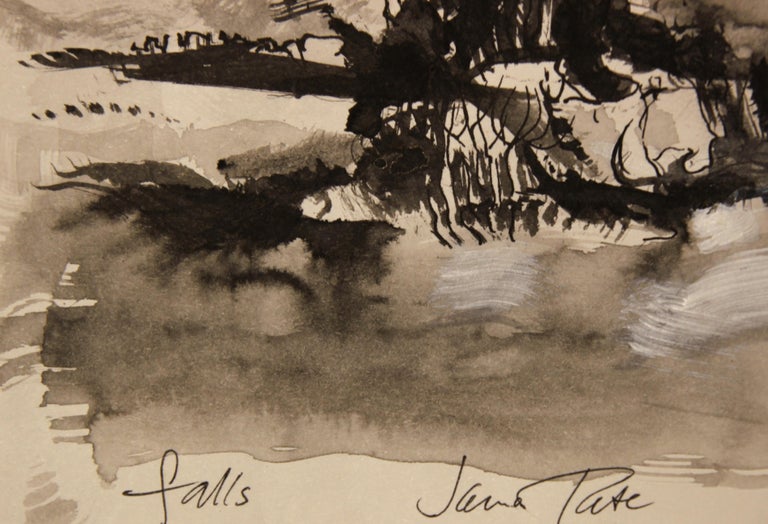 Jane Tate “Falls Mayfield Lake” Black, White, and Gray Modern Abstract Waterfall Landscape