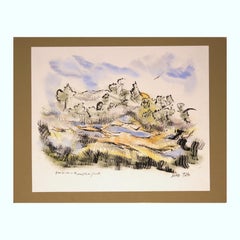 "Sunrise- Mountain Pools" Paisaje abstracto moderno en tonos azules y amarillos