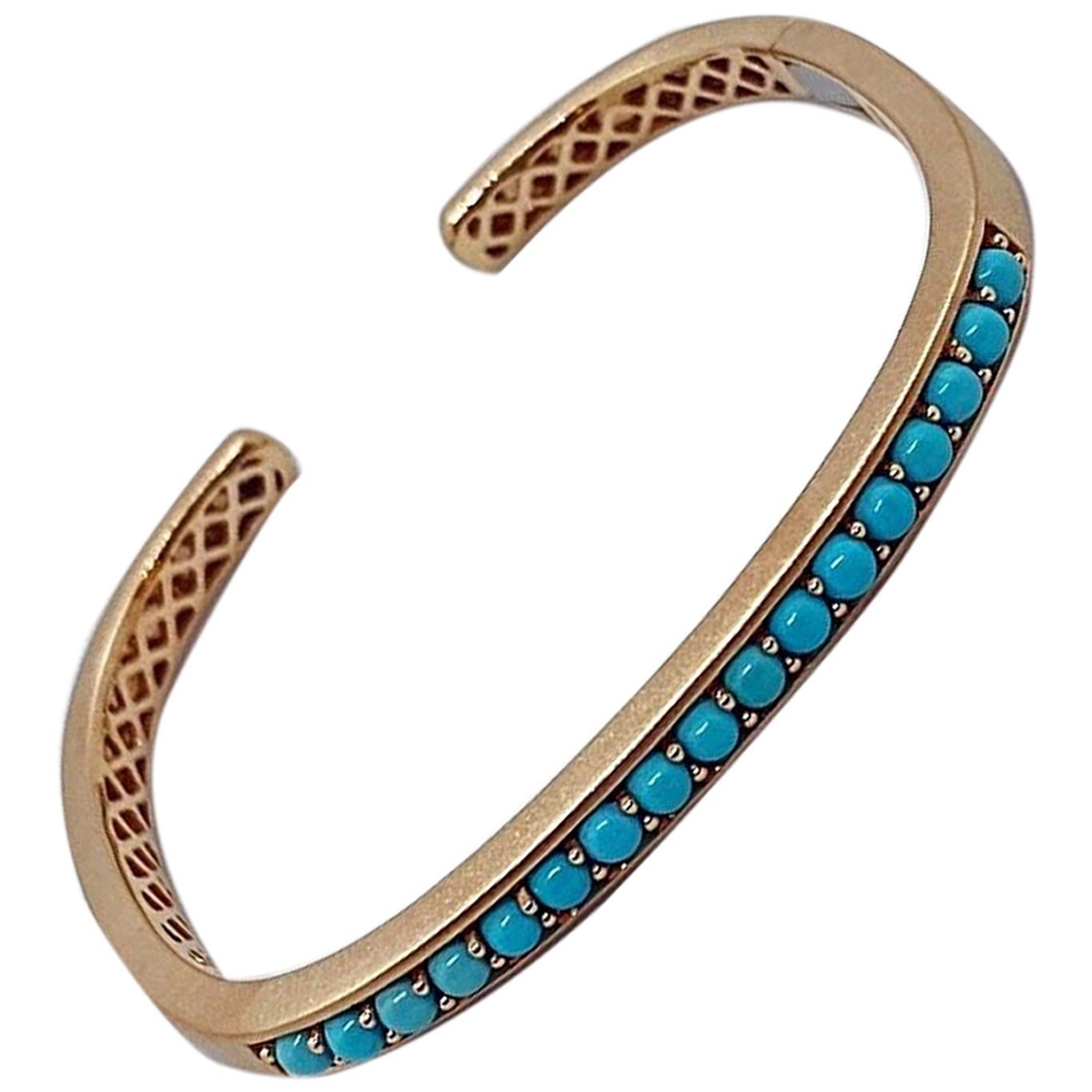 Jane Taylor 18 Karat Rose Gold Cuff Bracelet with Cabochon Turquoise