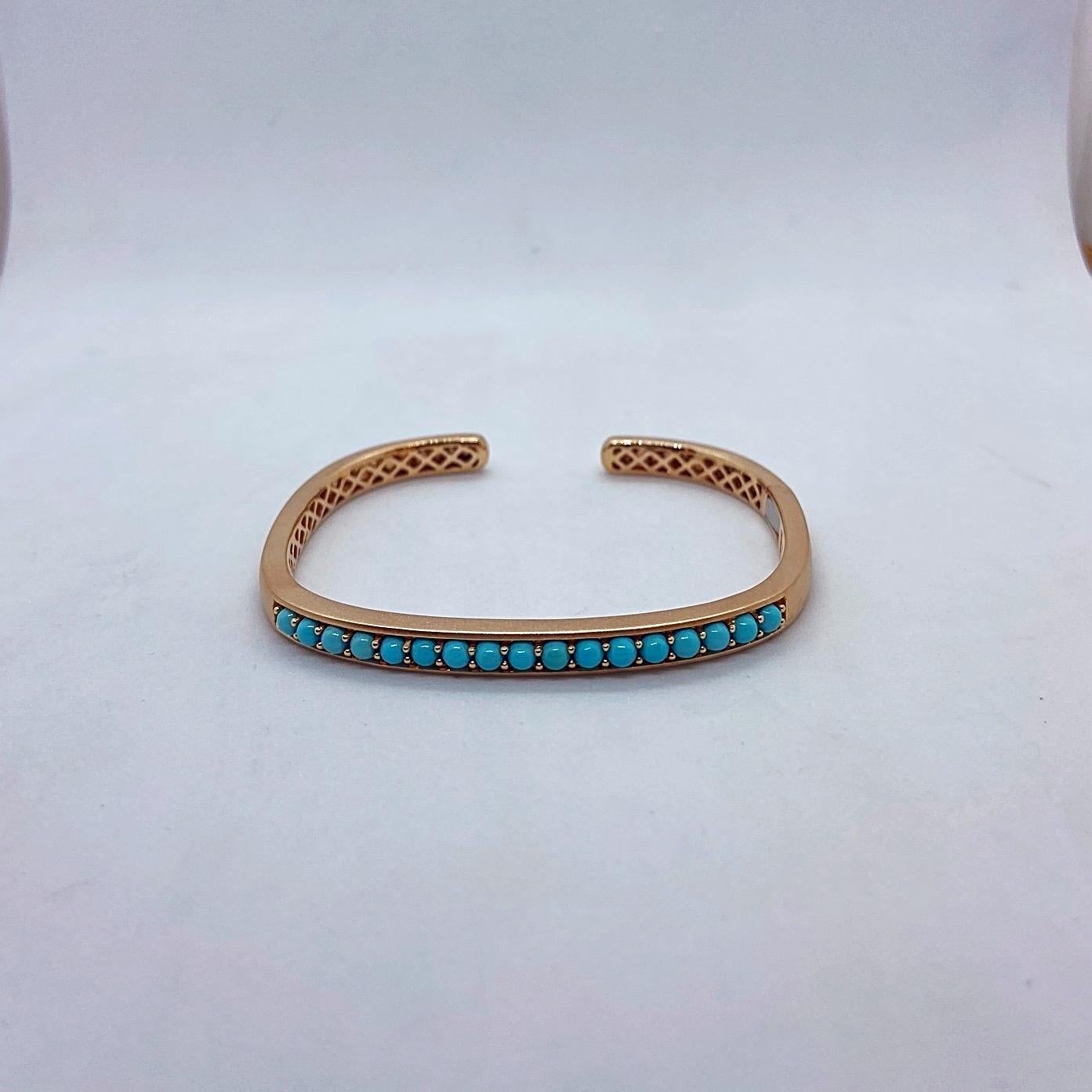 Jane Taylor 18 Karat Rose Gold Cuff Bracelet with Cabochon Turquoise In New Condition For Sale In New York, NY