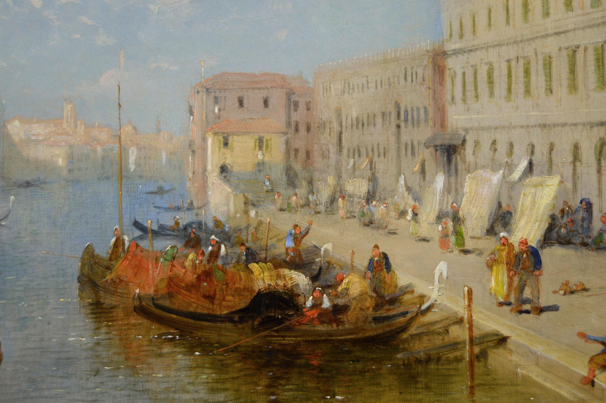 19th century oil painting of the Dogana & Santa Maria della Salute, Venice For Sale 1