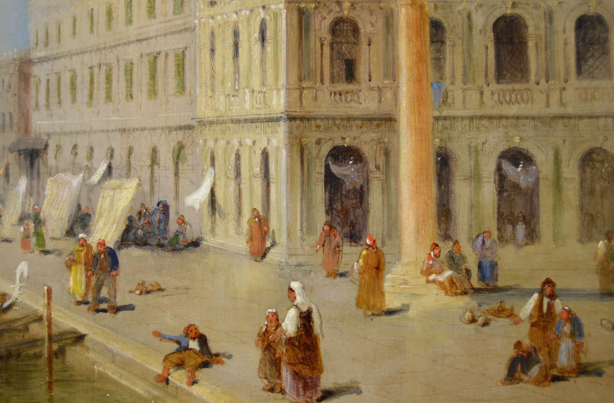 19th century oil painting of the Dogana & Santa Maria della Salute, Venice For Sale 2