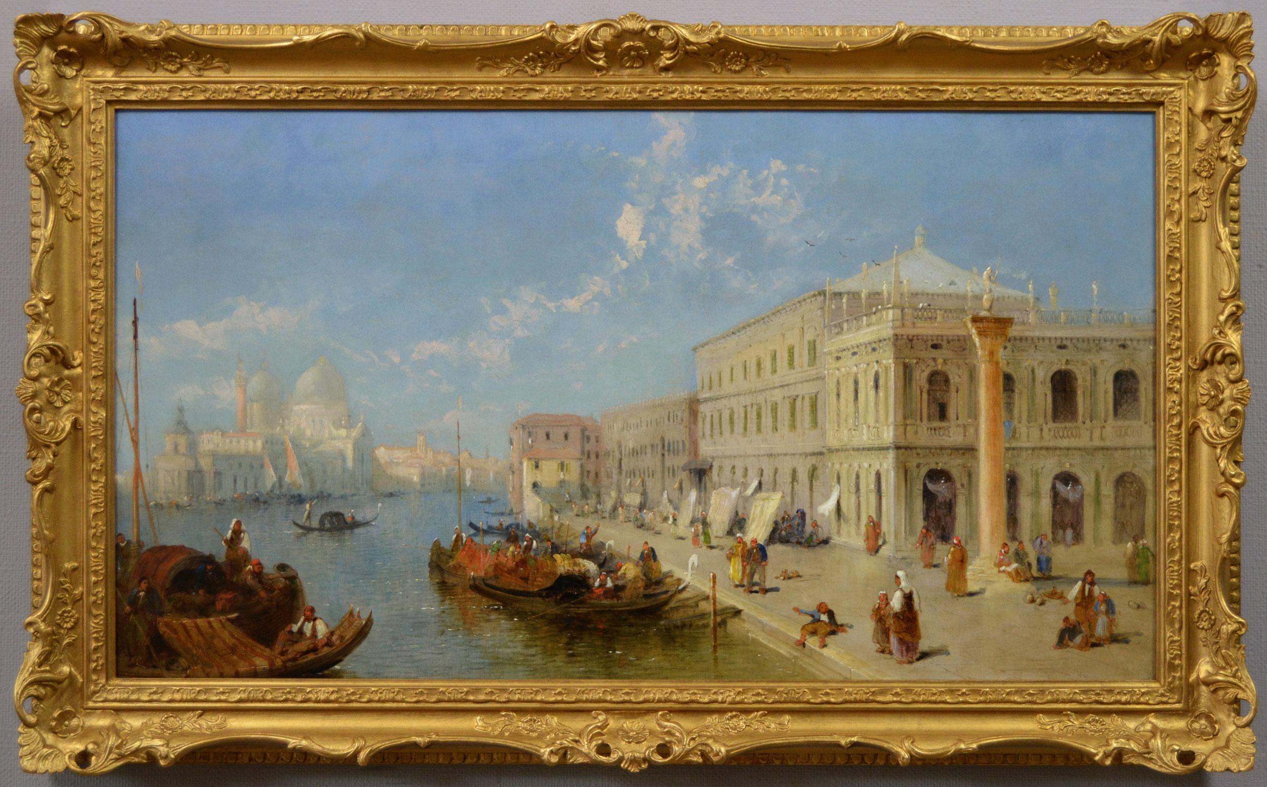 Jane Vivian Landscape Painting - 19th century oil painting of the Dogana & Santa Maria della Salute, Venice
