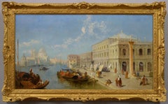 Ölgemälde der Dogana & Santa Maria della Salute aus dem 19. Jahrhundert, Venedig