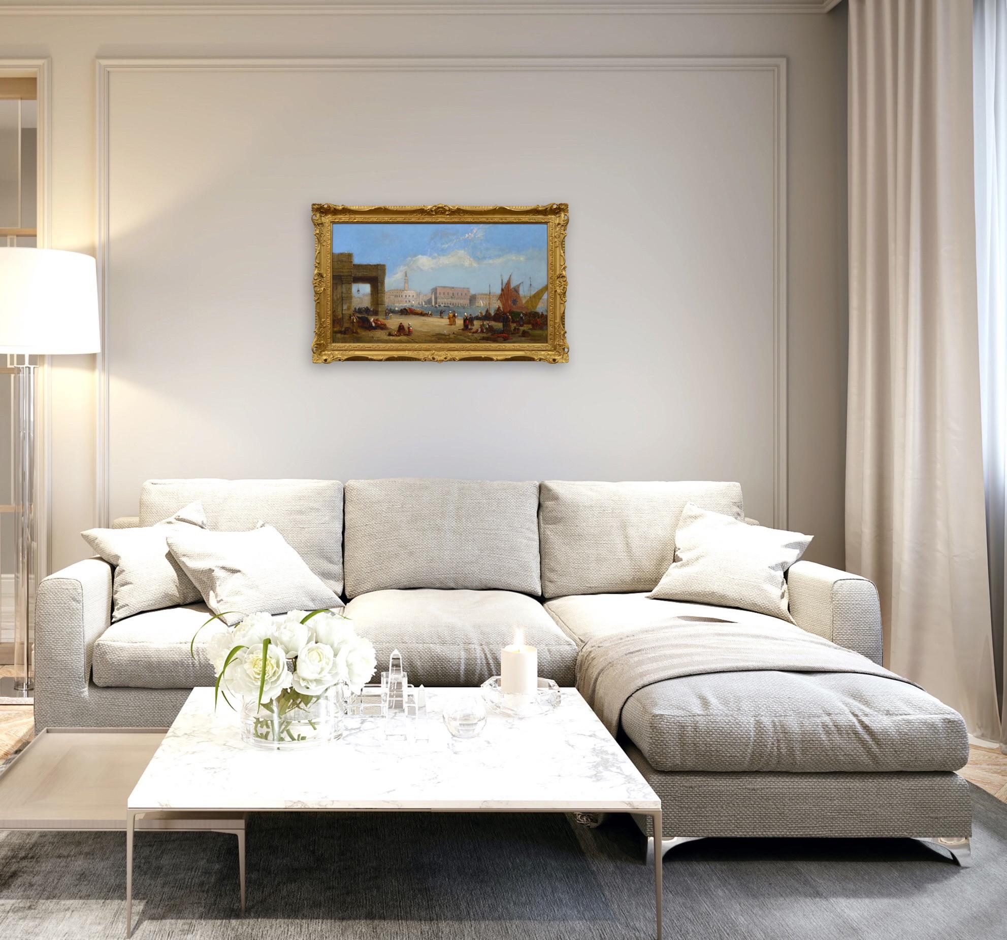 Dipinto a olio del XIX secolo di Palazzo Ducale dalla Dogana, Venezia in vendita 5