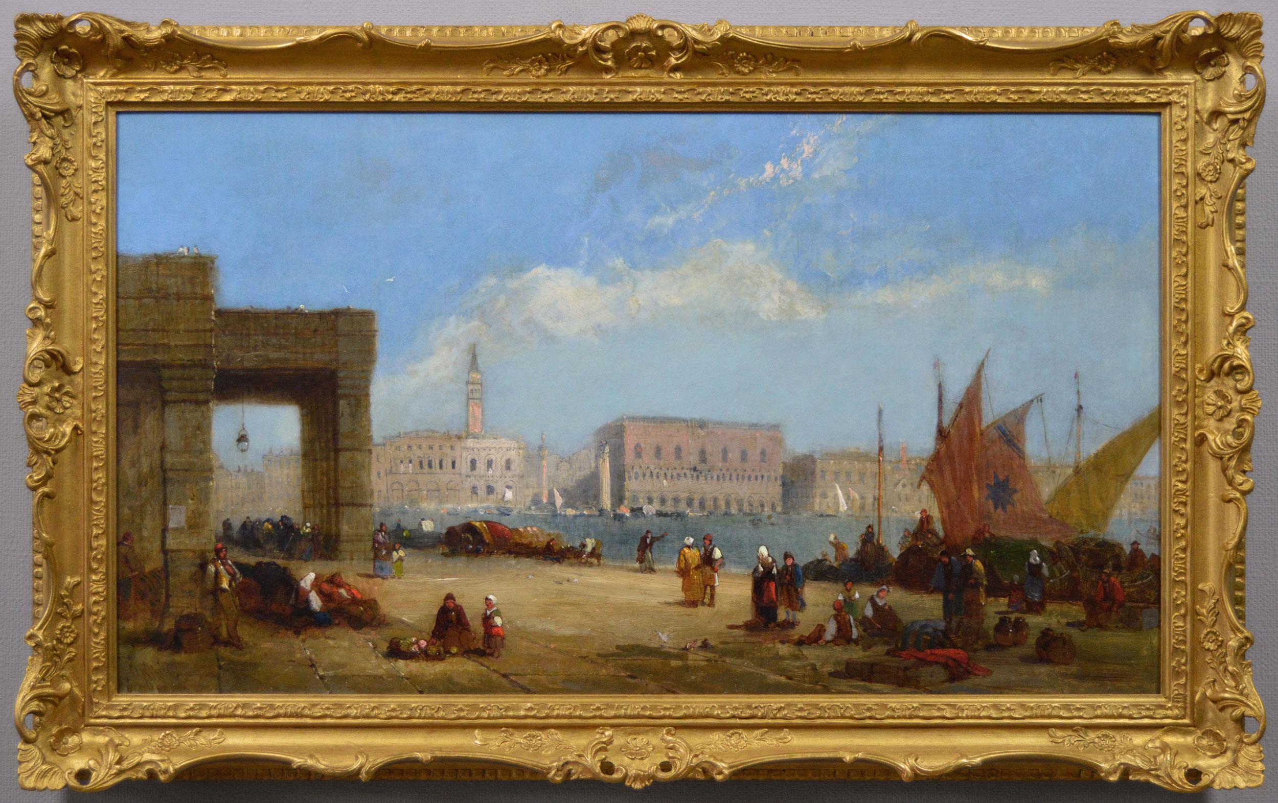 Landscape Painting di Jane Vivian - Dipinto a olio del XIX secolo di Palazzo Ducale dalla Dogana, Venezia