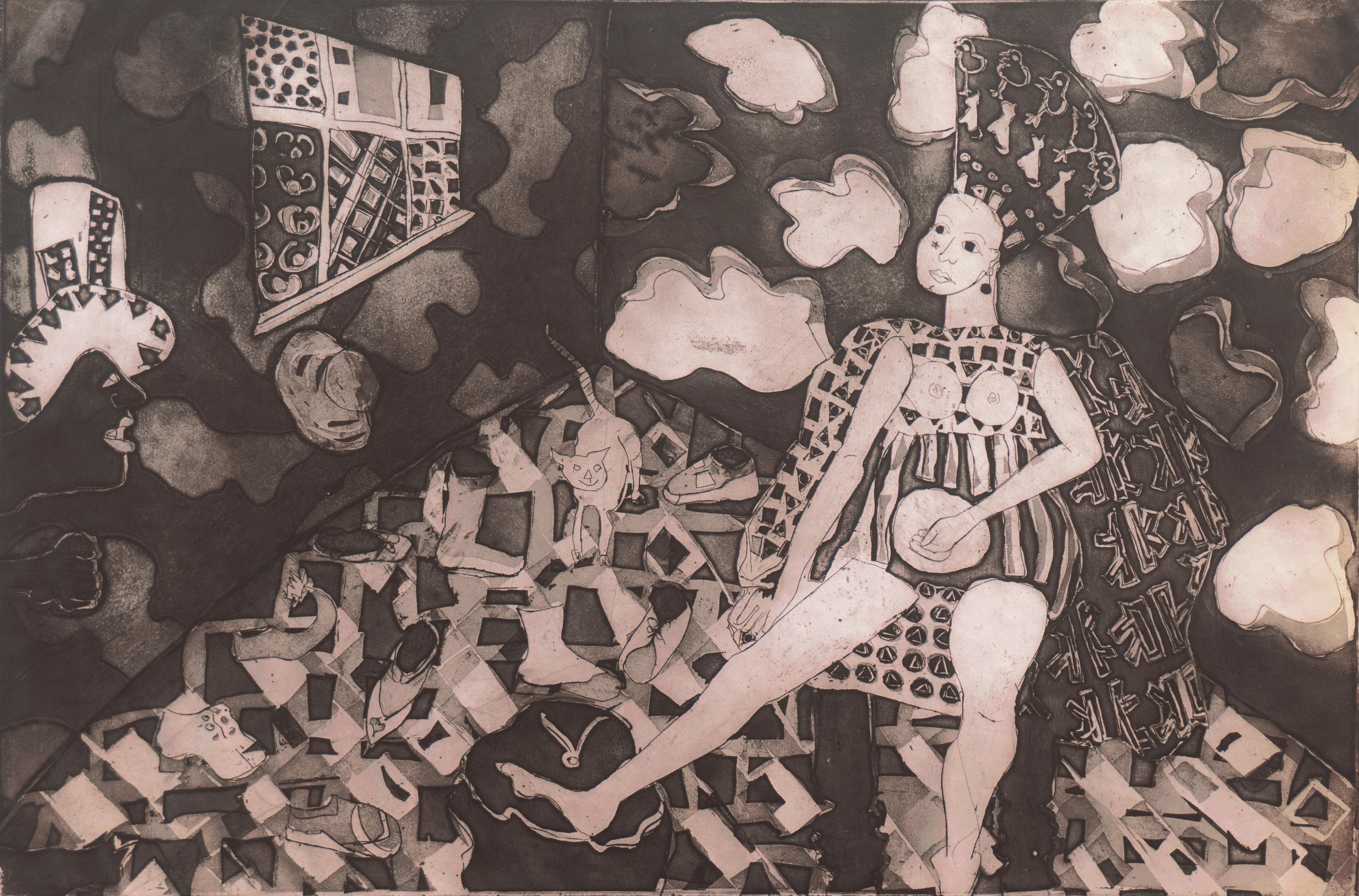 Interior Print Jane Voitle Mellin - 'Evening Encounter', San Francisco Bay Area Modernist, Atelier 63, Artiste femme
