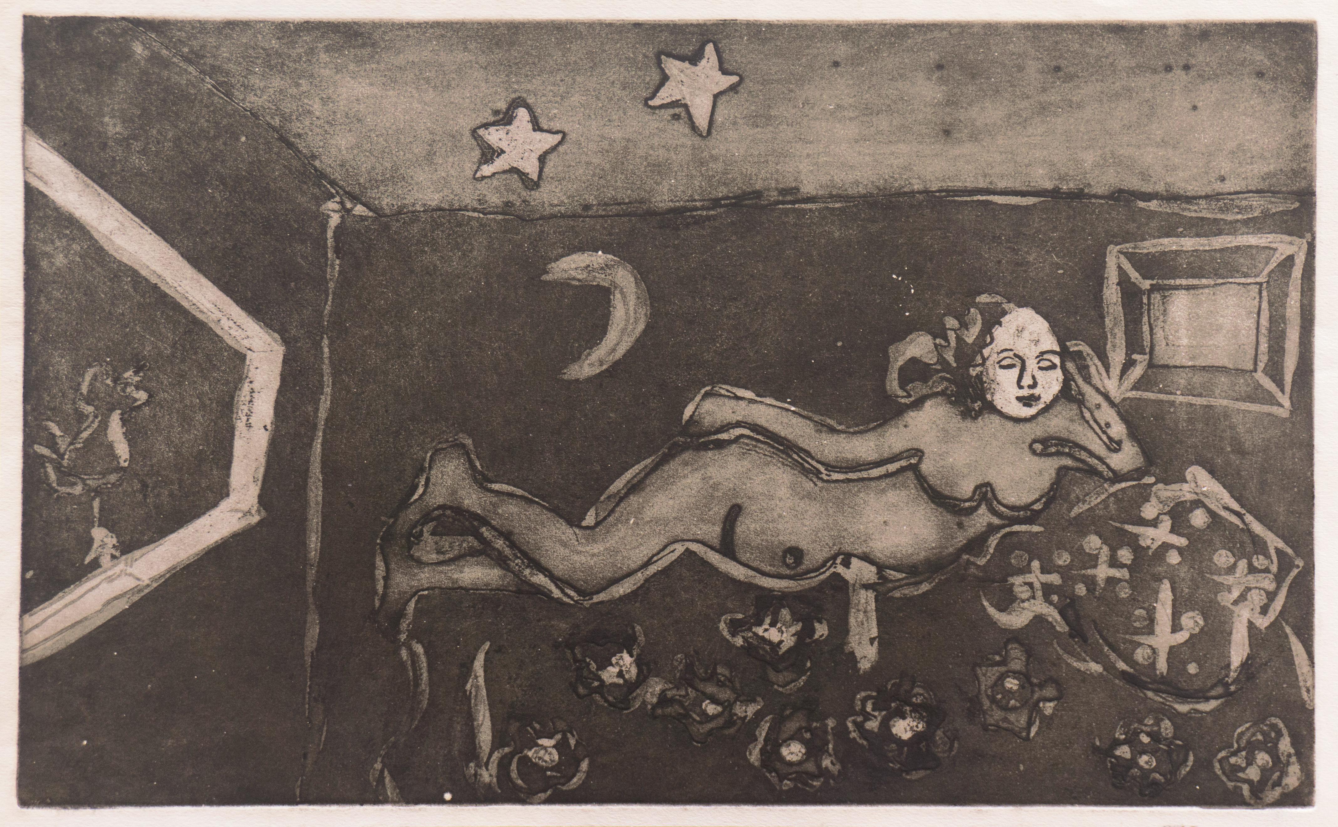 Cosmic Embrace“, Modernistische Künstlerin aus der San Francisco Bay Area, Atelier 63 – Print von Jane Voitle Mellin