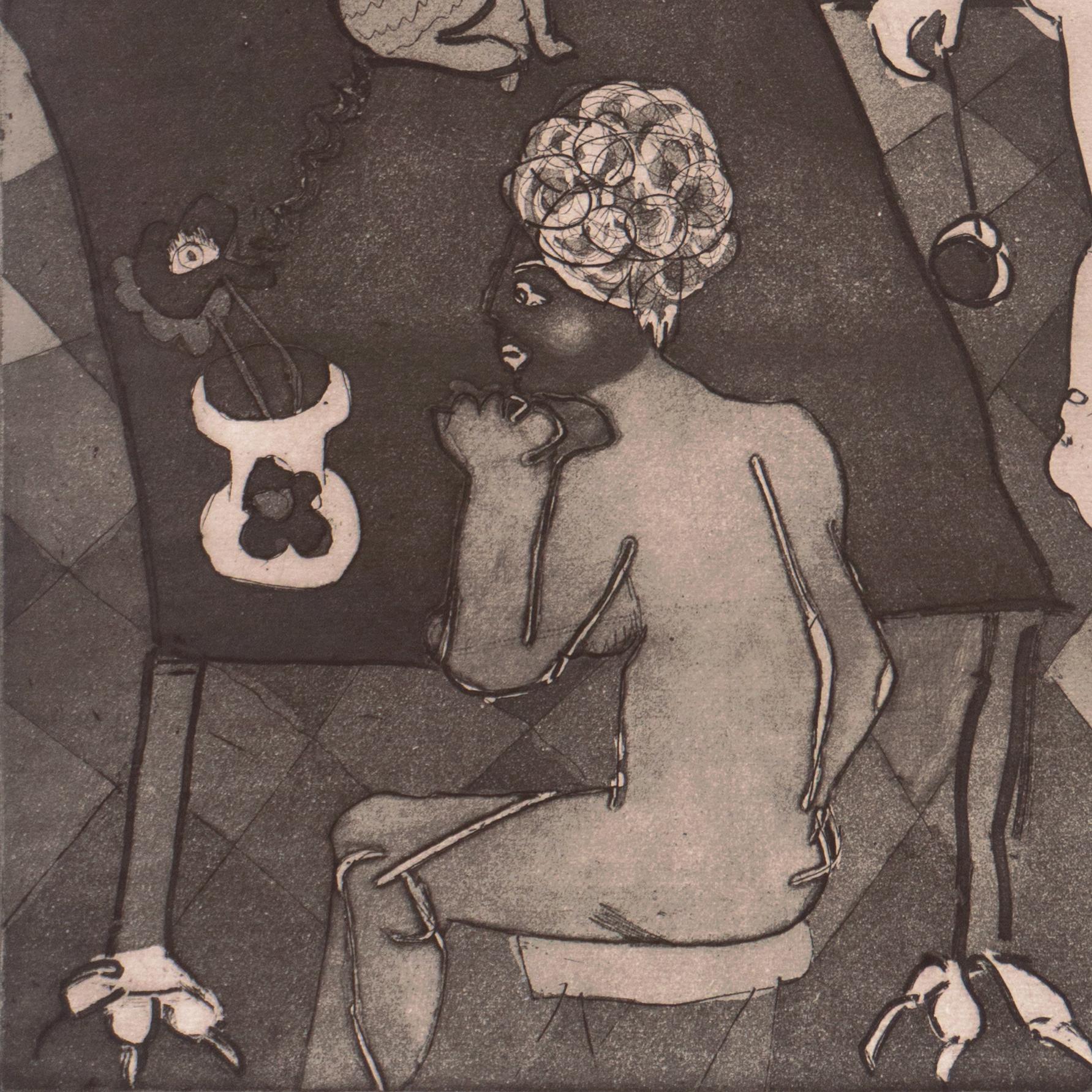 'Boudoir Surrealista', Modernista de la Bahía de San Francisco, Artista Mujer Atelier 63 - Nude Print Gris de Jane Voitle Mellin