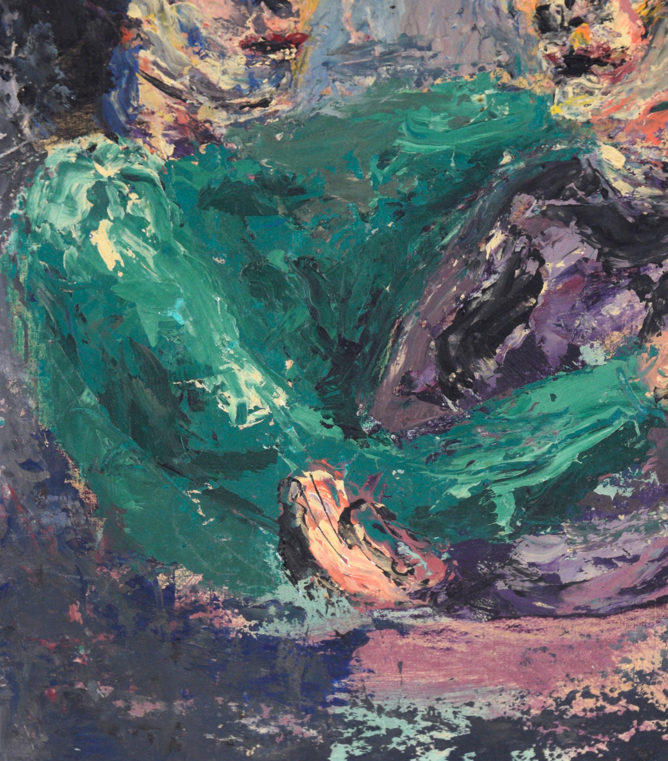 Portrait expressionniste « Mère et fille » à l'huile sur carton - Expressionniste Painting par Jane W. Grace