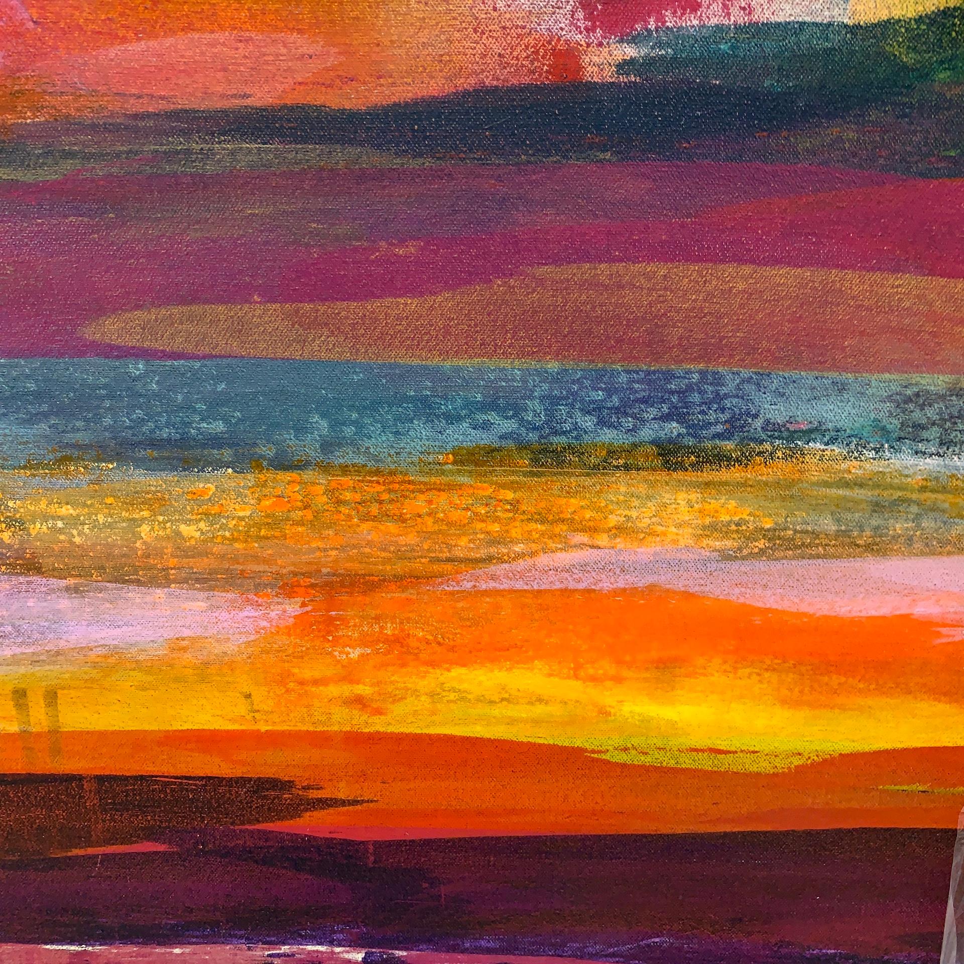 Landscape Painting Jane Wachman - Peinture originale « Burning Sands », promenades abstraites colorées, art, paysage 