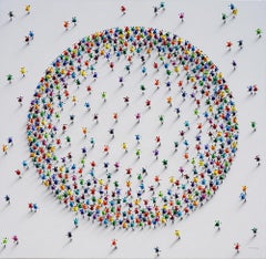 "Family Circle" - Dipinto acrilico, stile astratto, incorniciato, 2010-