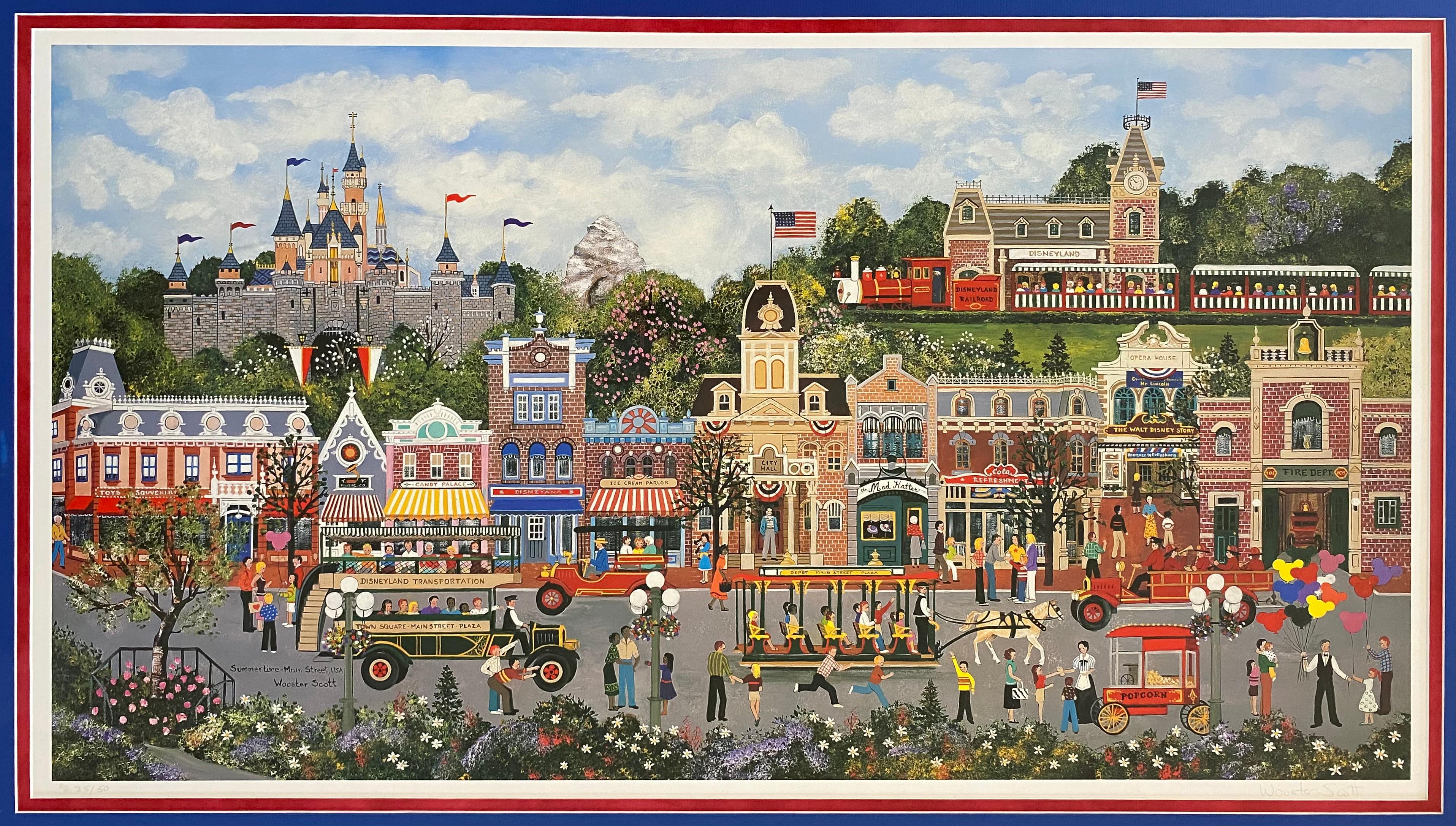 Folk Art Jane Wooster Scott Offset Lithograph Disneyland For Sale