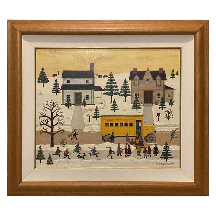Jane Wooster Scott, Oil on Canvas Painting "The Yellow School New Bus"