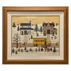 Jane Wooster Scott, Oil on Canvas Painting "The Yellow School New Bus"