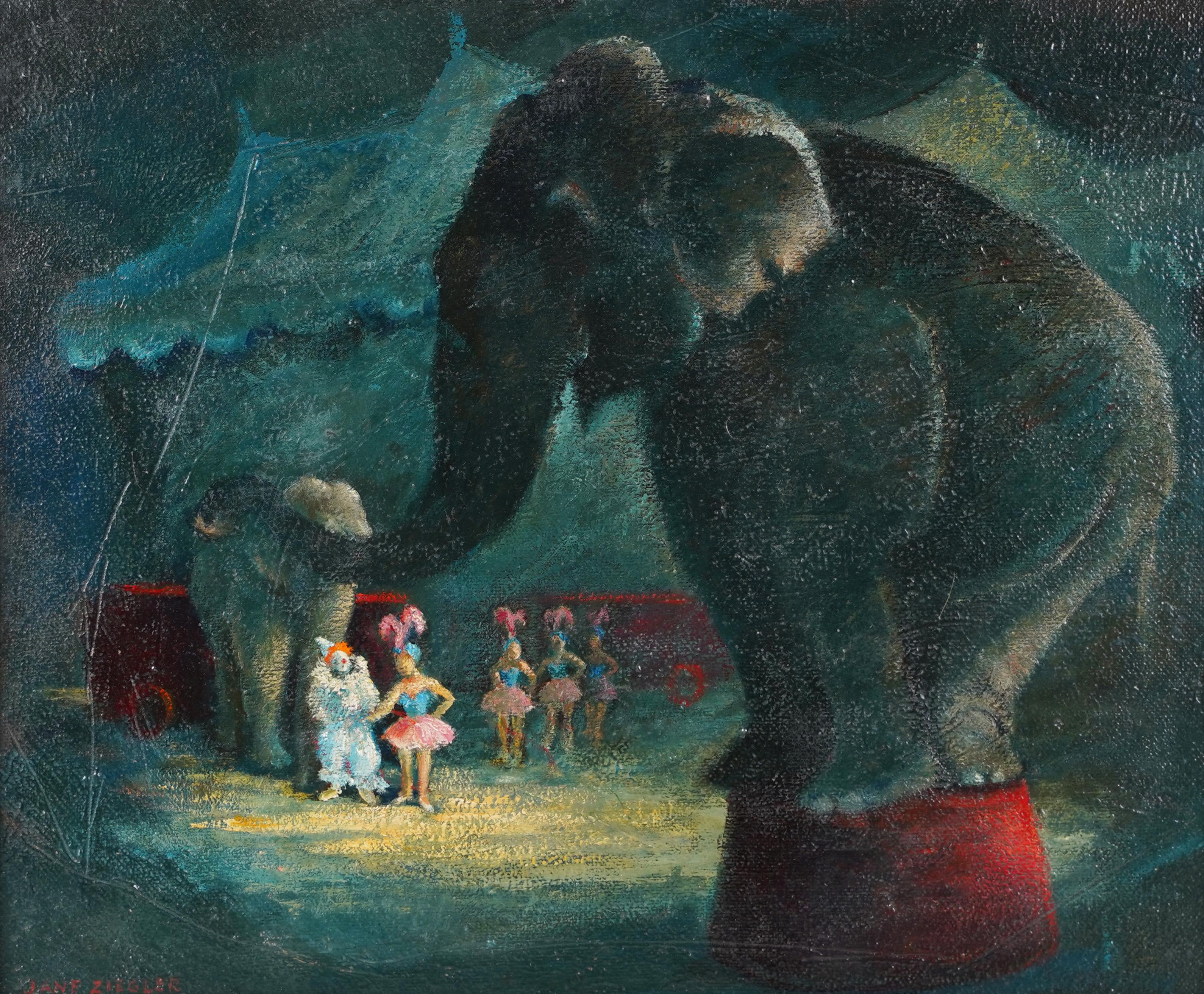  Antique American School Signed Circus Elephant Framed Woman Artist Oil Painting 2