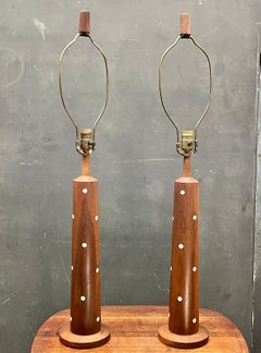 Jane&Gordon Martz Walnut Ceramic Dot Lamps Marshall Studios Vintage Mid-Century