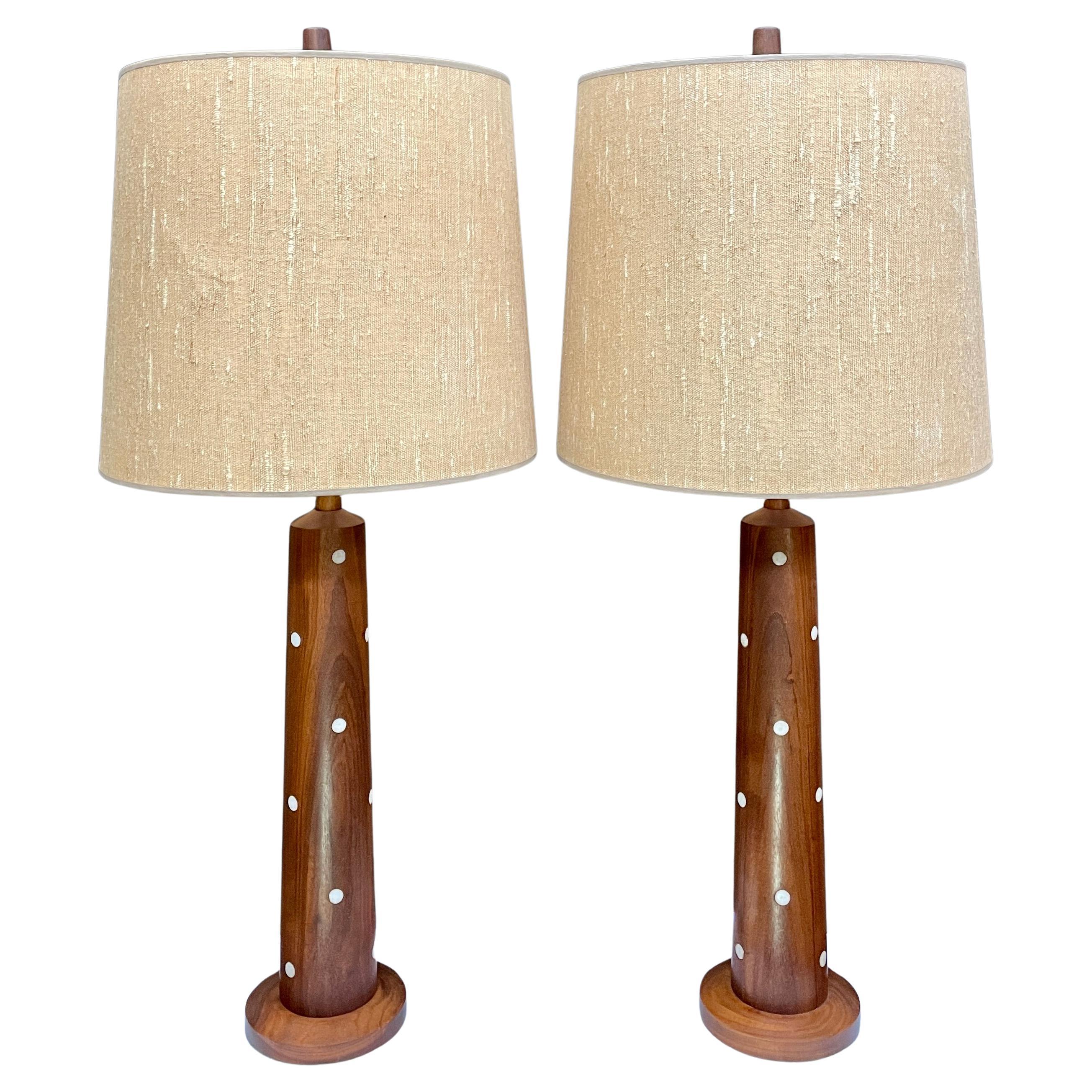 Jane&Gordon Martz Walnut Ceramic Dot Lamps Marshall Studios Vintage Mid-Century