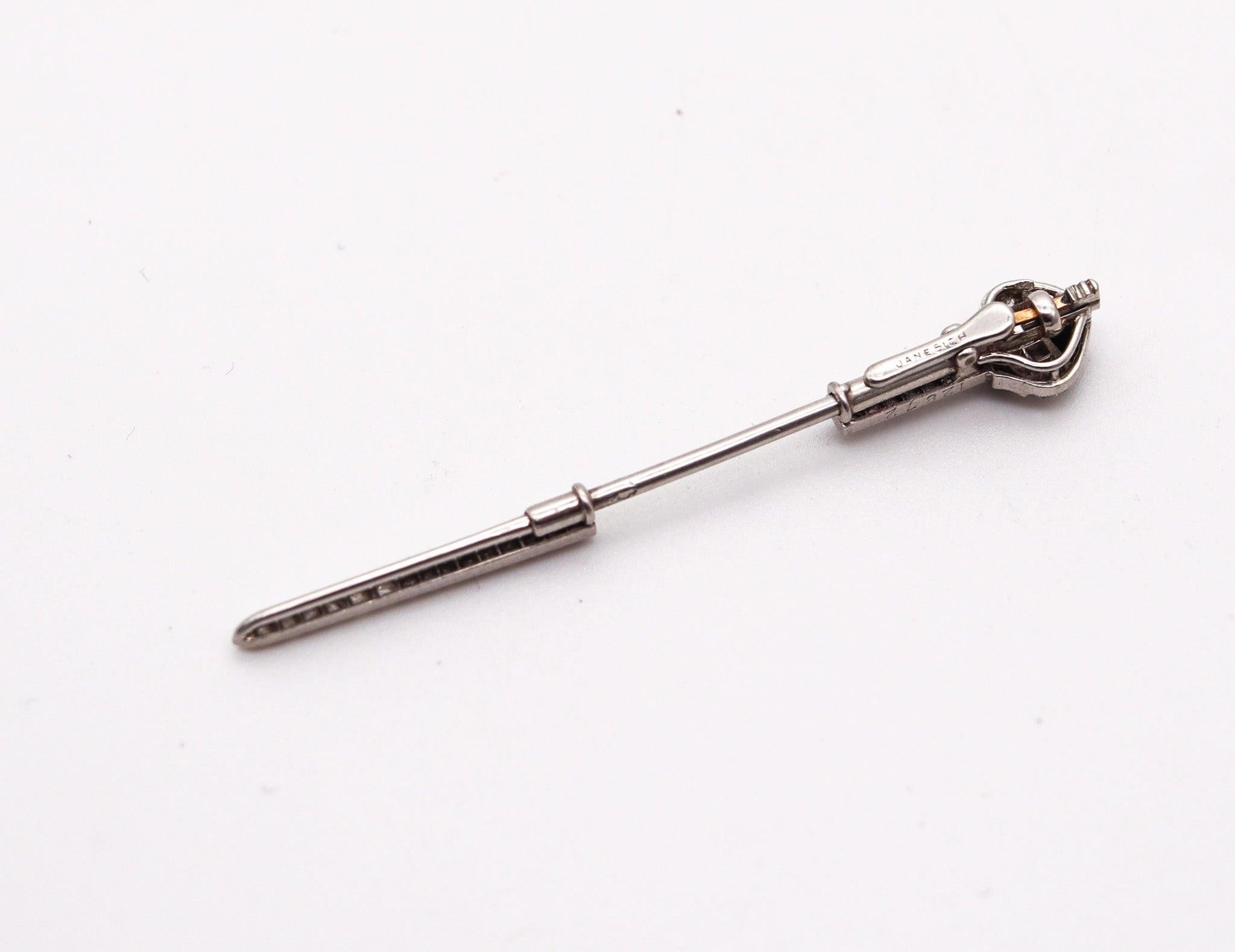 Femenino o masculino JANESICH 1920 París Art Decó Broche Jabot En Platino Con Diamantes Y Ónices