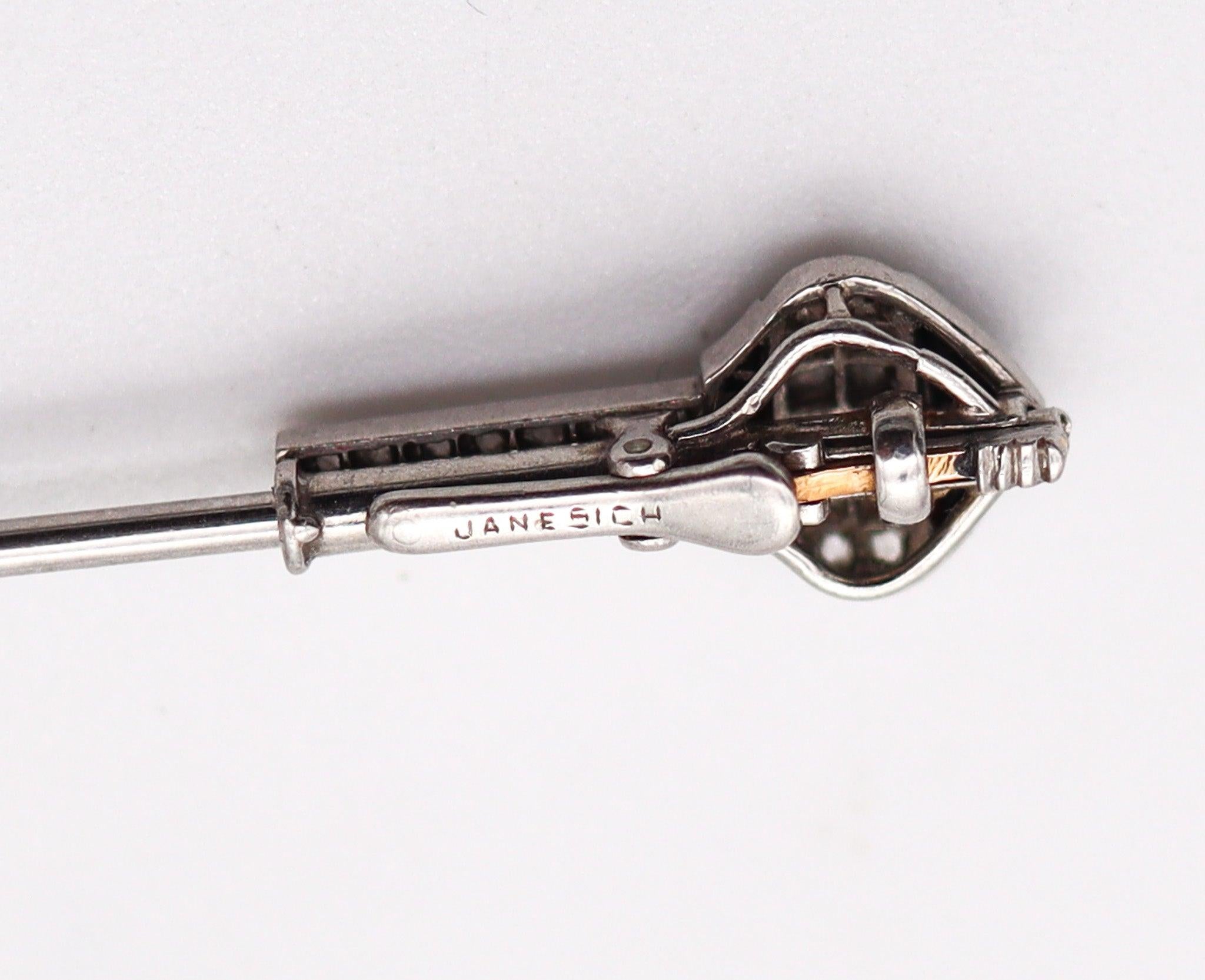 JANESICH 1920 París Art Decó Broche Jabot En Platino Con Diamantes Y Ónices 1