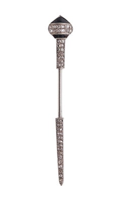 JANESICH 1920 París Art Decó Broche Jabot En Platino Con Diamantes Y Ónices
