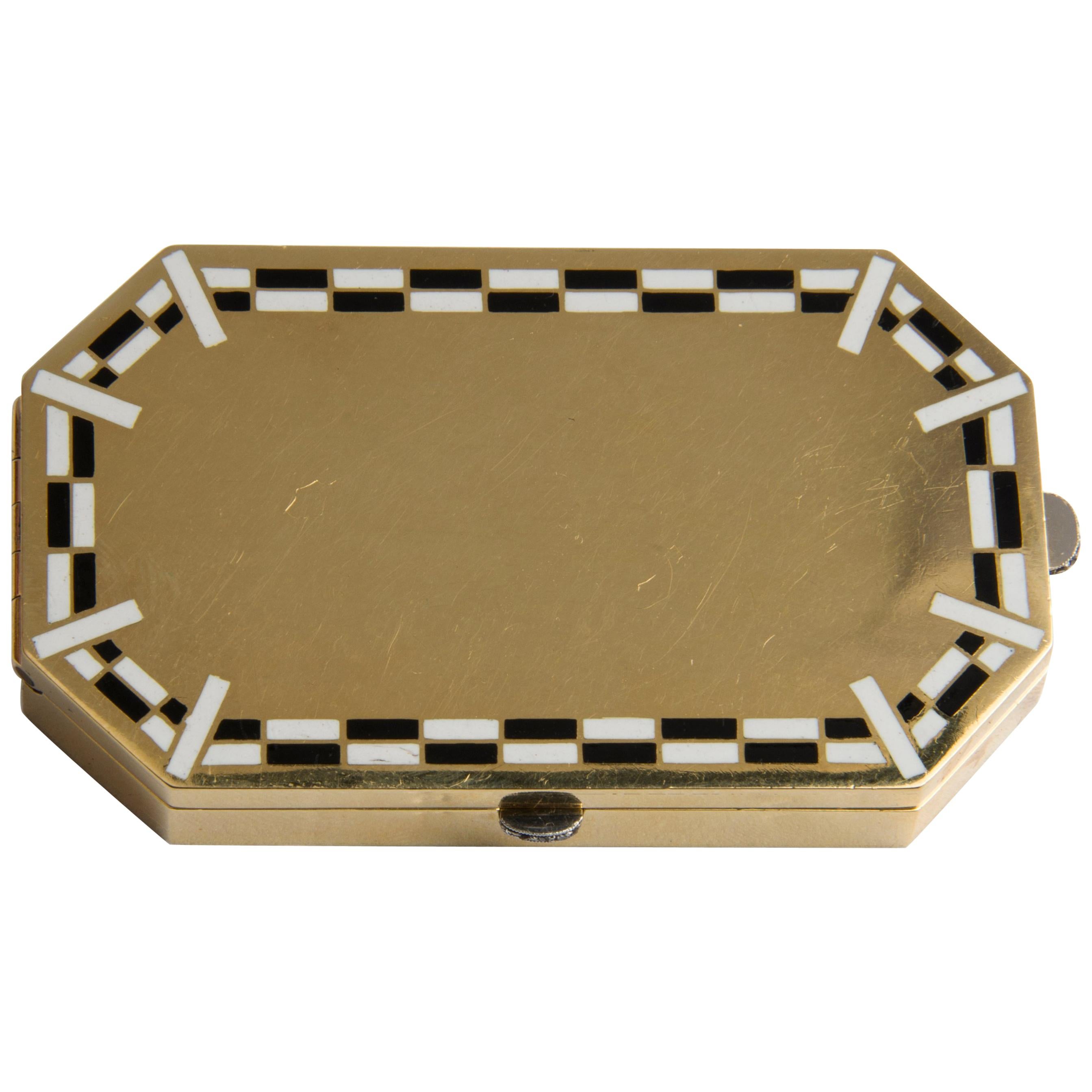 Janesich Art Deco 18k Yellow Gold and Enamel Vanity Case For Sale