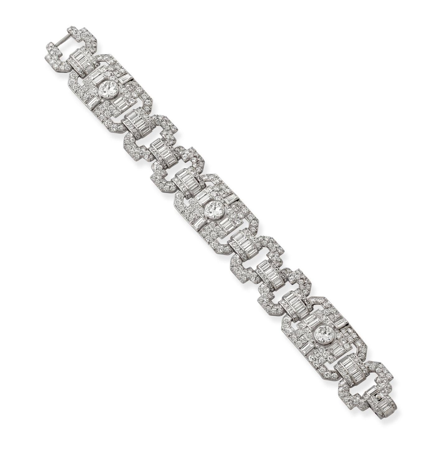 Art-Déco-Armband aus Platin und Diamanten von Janesich (Rundschliff) im Angebot