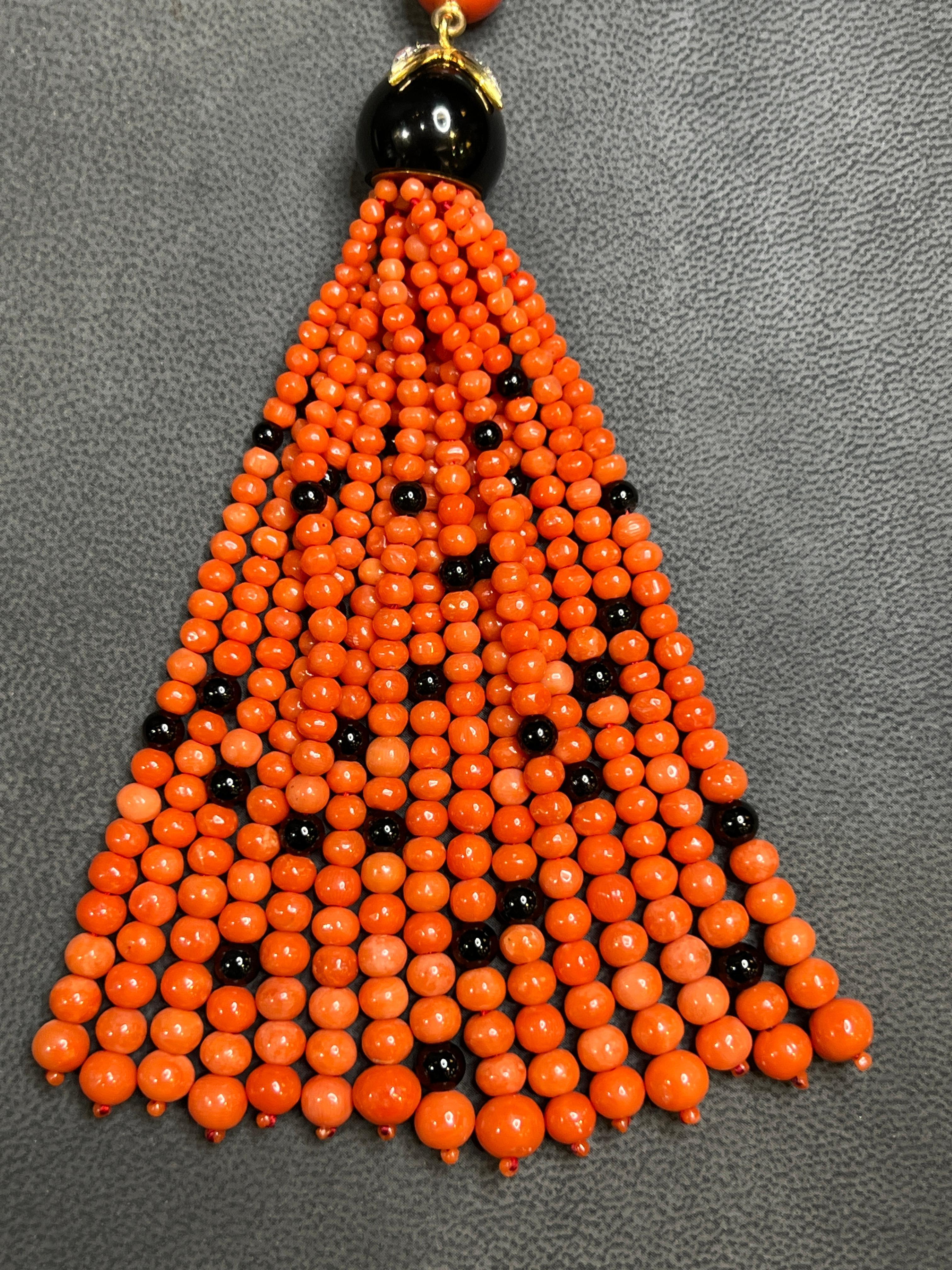 Janesich Coral Onyx & Jade Tassel Necklace For Sale 5