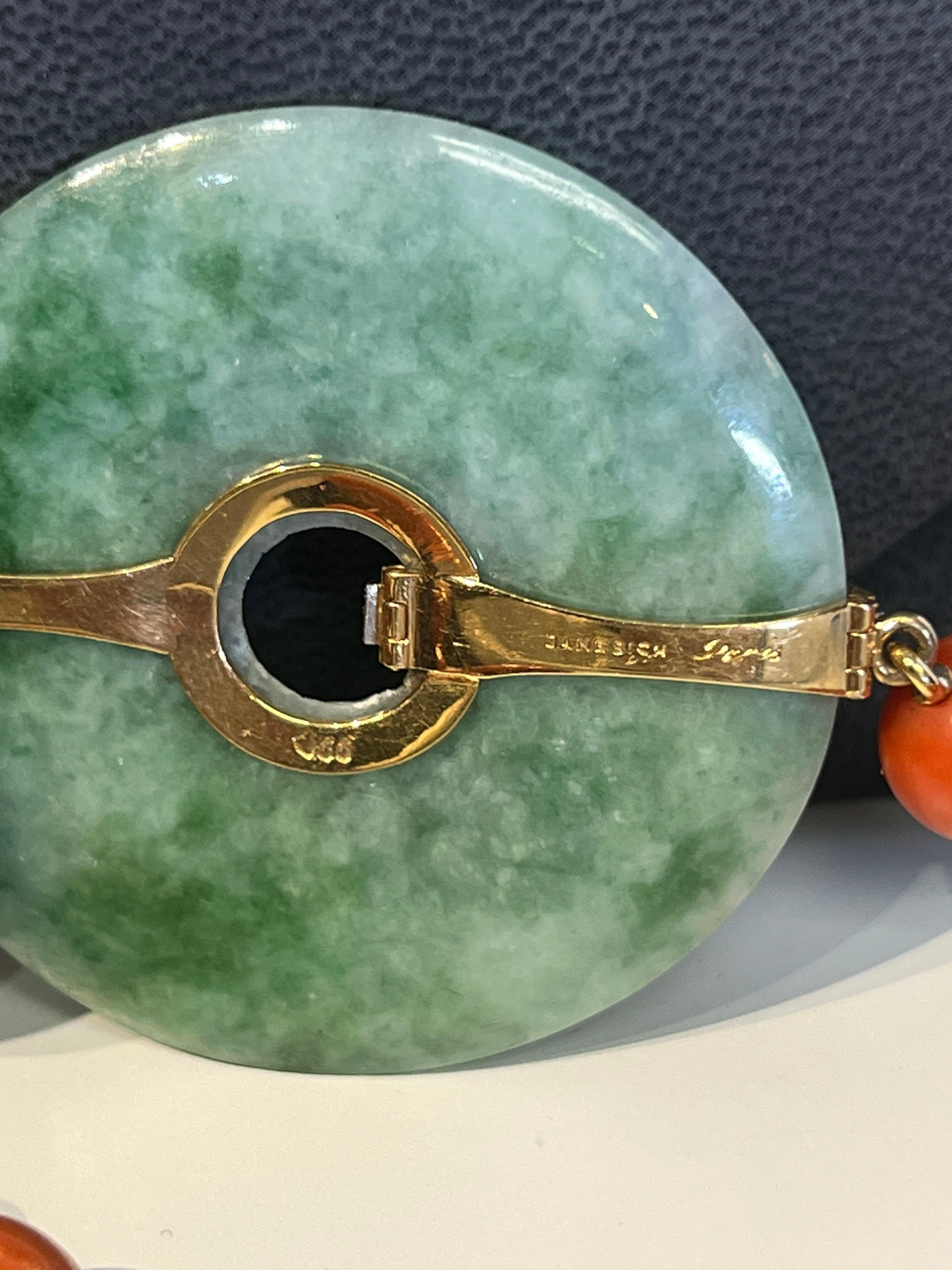 Janesich Coral Onyx & Jade Tassel Necklace In Excellent Condition For Sale In New York, NY