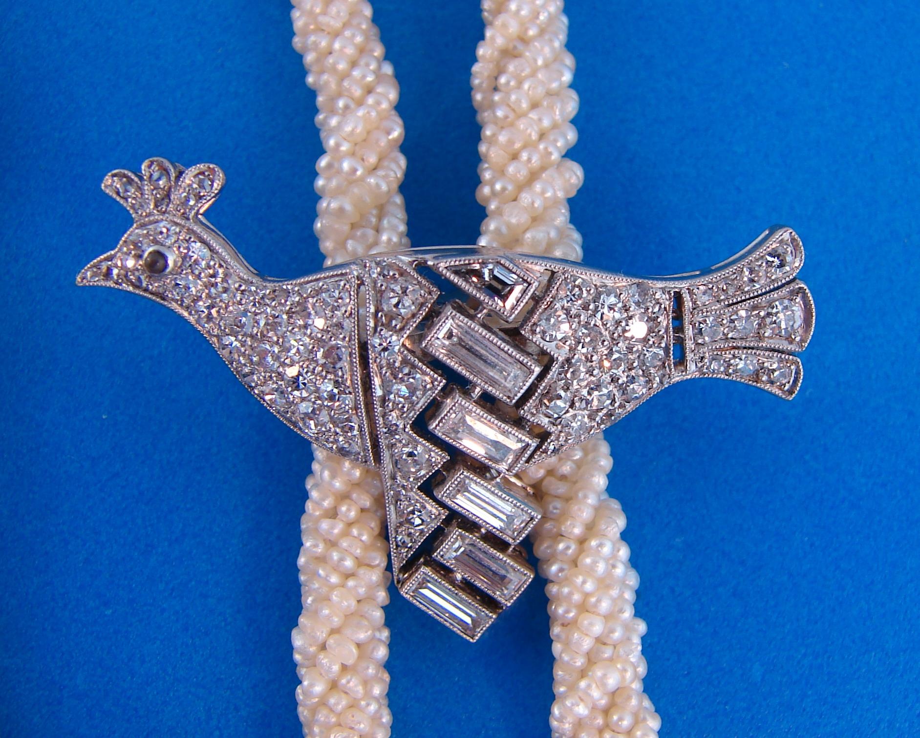 Janesich Diamond Platinum Bird Pearl Enhancer Clasp In Excellent Condition For Sale In Beverly Hills, CA