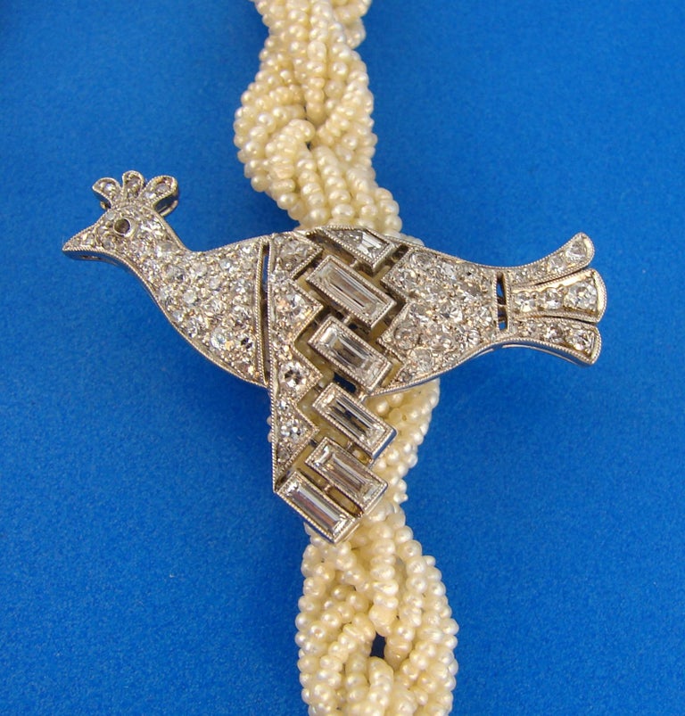 Janesich Diamond Platinum Bird Pearl Enhancer Clasp For Sale at 1stDibs