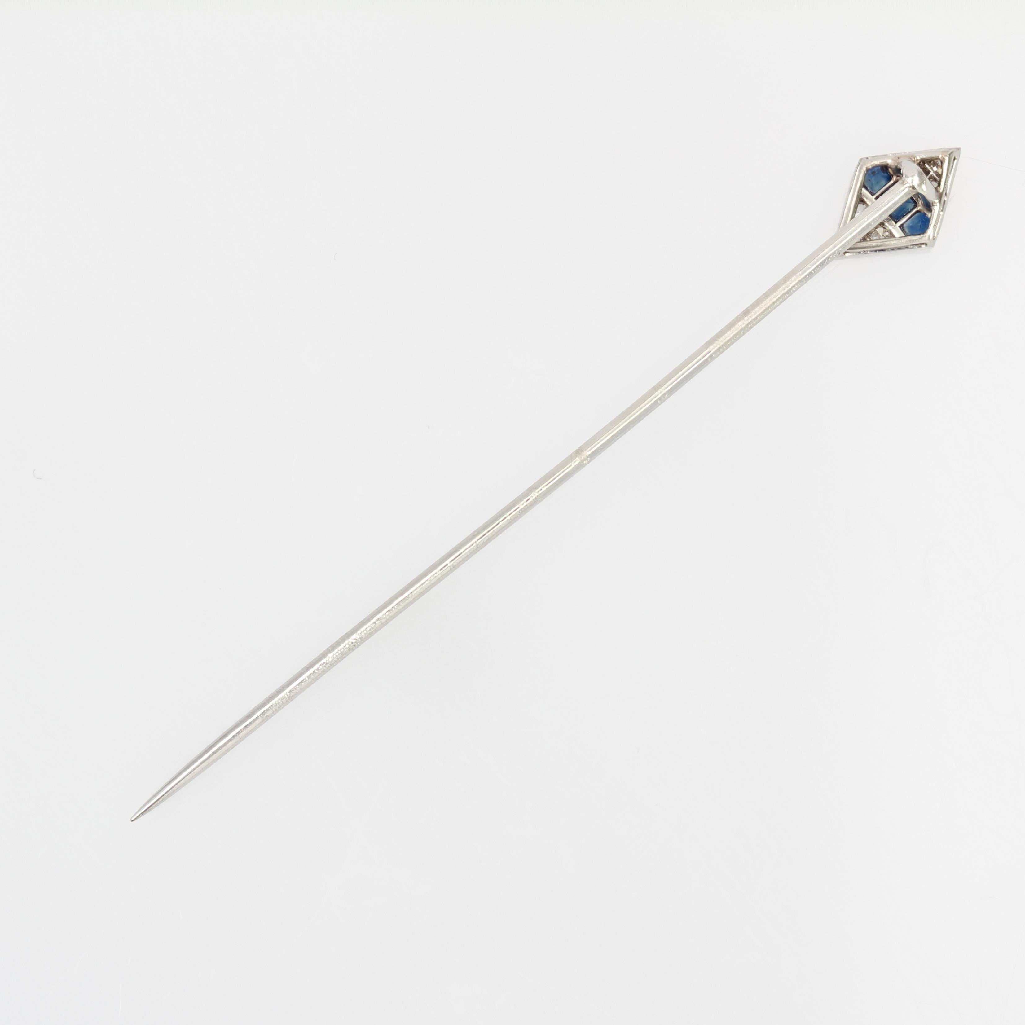 Janesich French 1920s Sapphire Diamonds Platinum Tie Pin Brooch For Sale 7