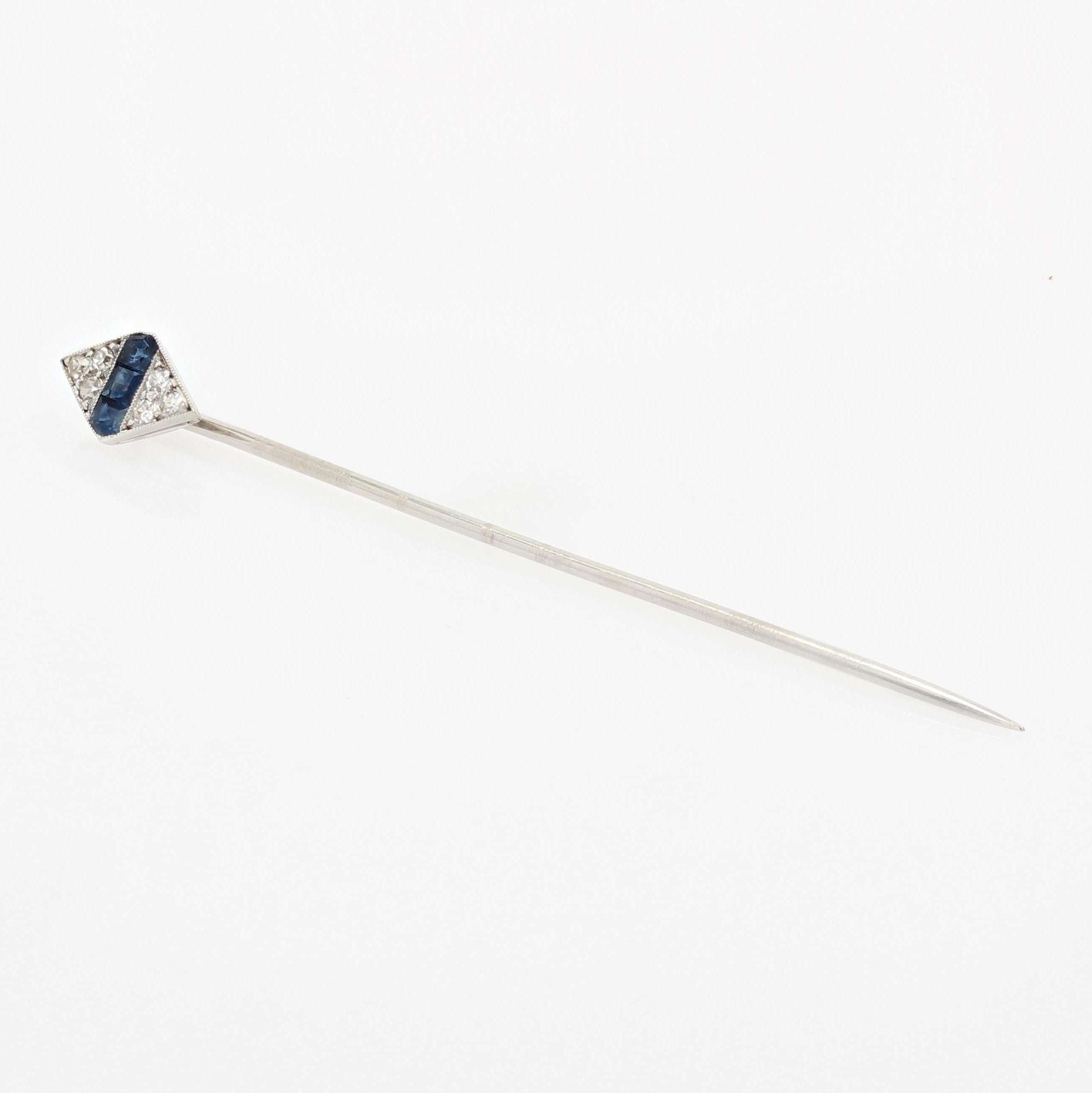 Art Deco Janesich French 1920s Sapphire Diamonds Platinum Tie Pin Brooch For Sale