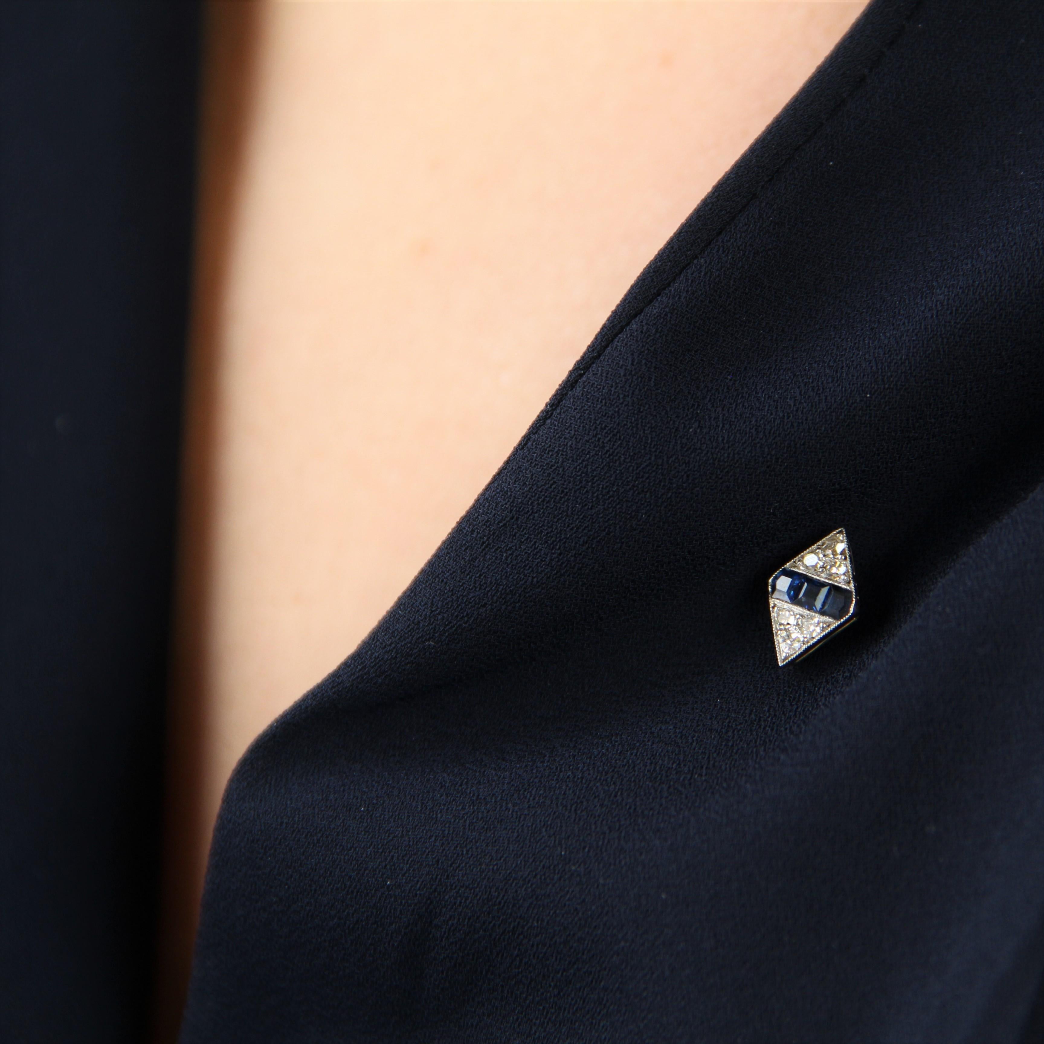 Brilliant Cut Janesich French 1920s Sapphire Diamonds Platinum Tie Pin Brooch For Sale