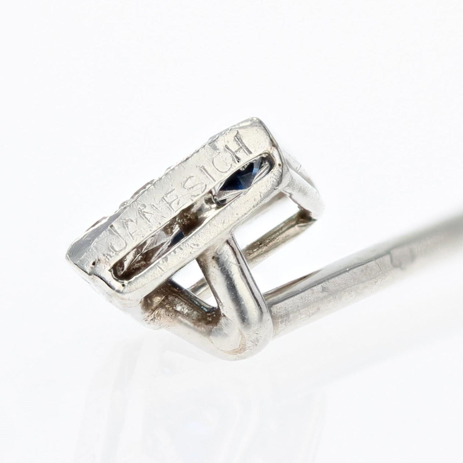 Women's Janesich French 1920s Sapphire Diamonds Platinum Tie Pin Brooch For Sale