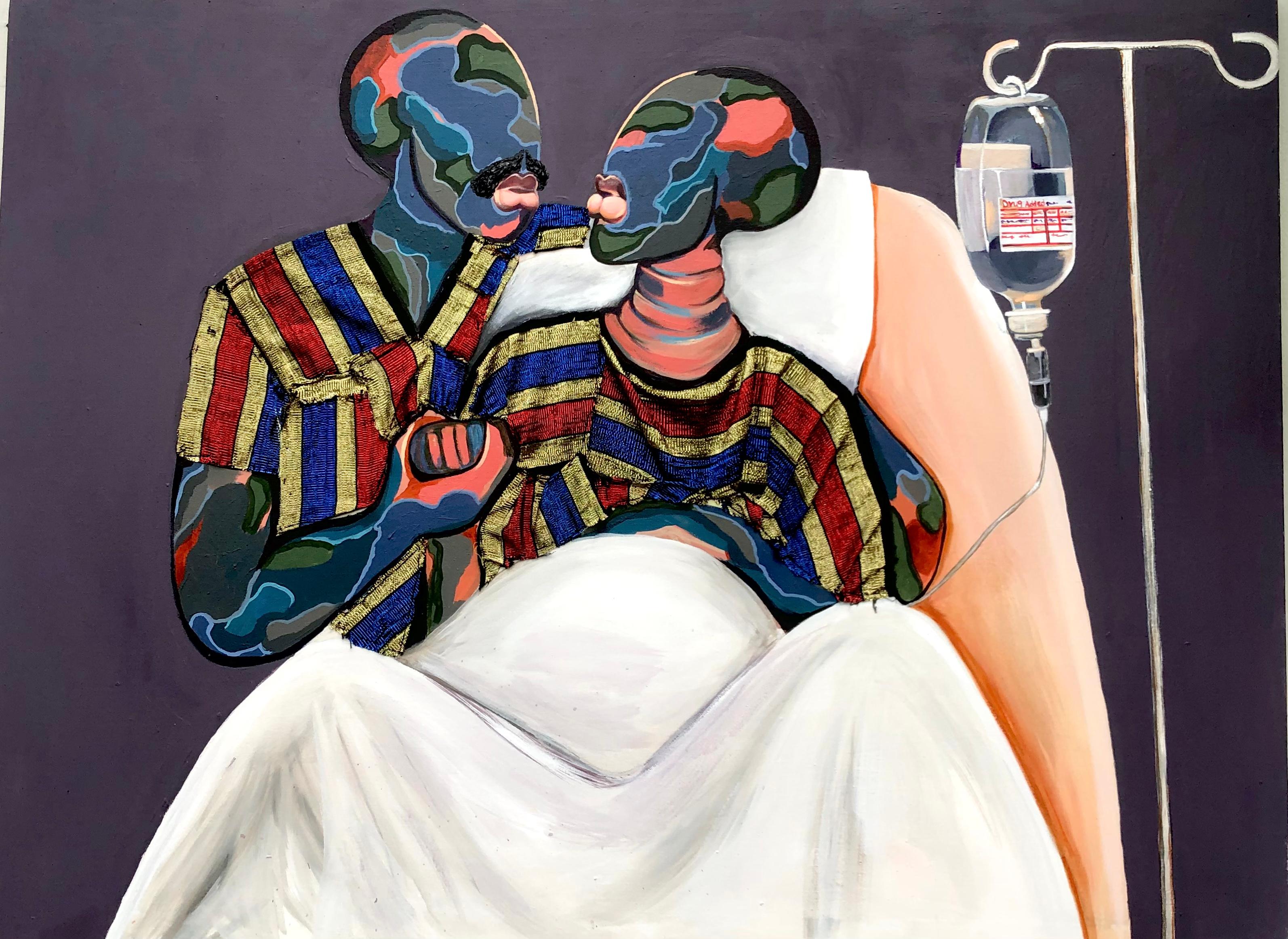 Janet Adebayo Figurative Painting – Ilori 3 (Bett zum Bett)