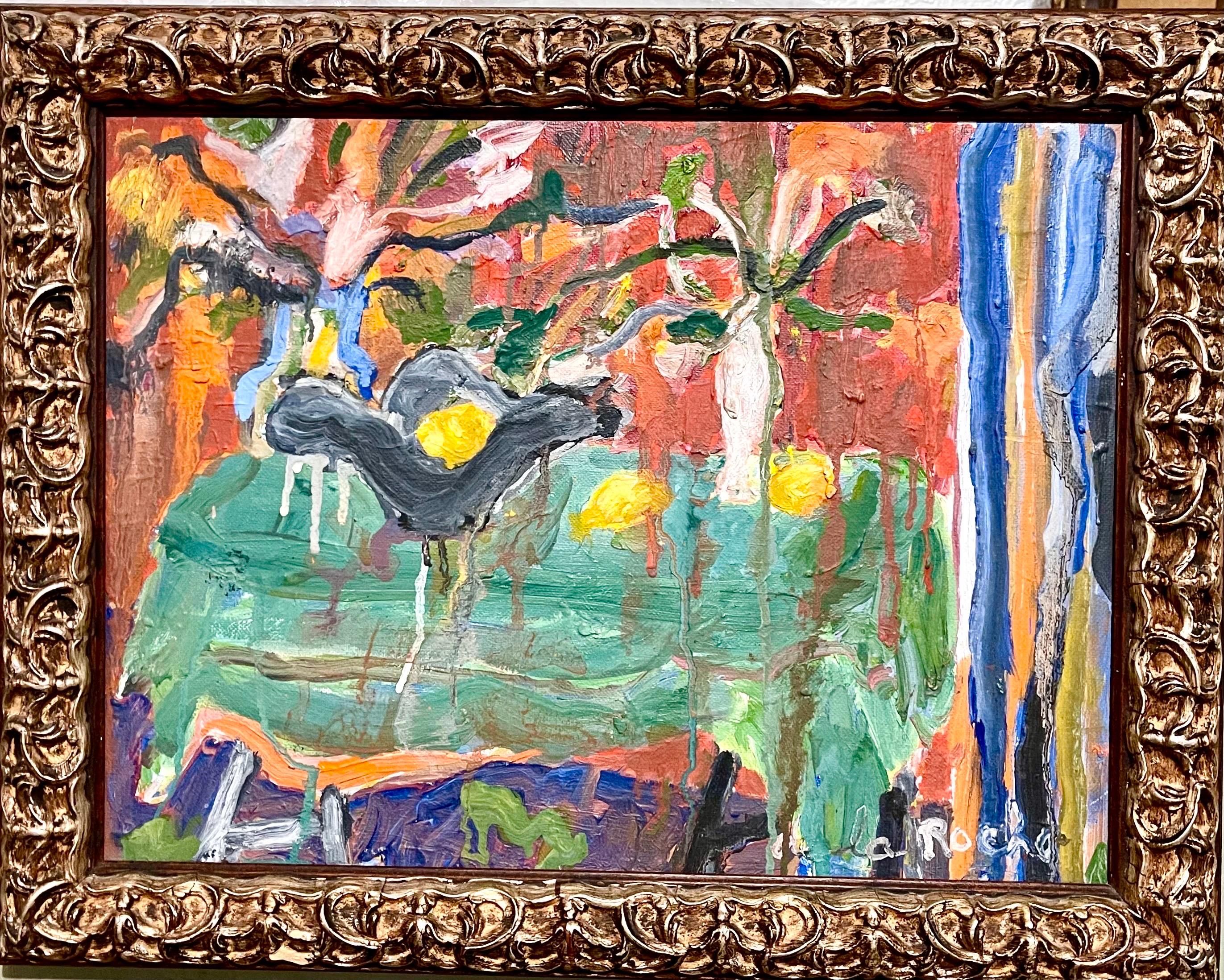 Fauvistisches Ölgemälde, Carmel, Bohemian Expressionist, Zitronen und Blumen, Kalifornien – Painting von Janet Ament De La Roche