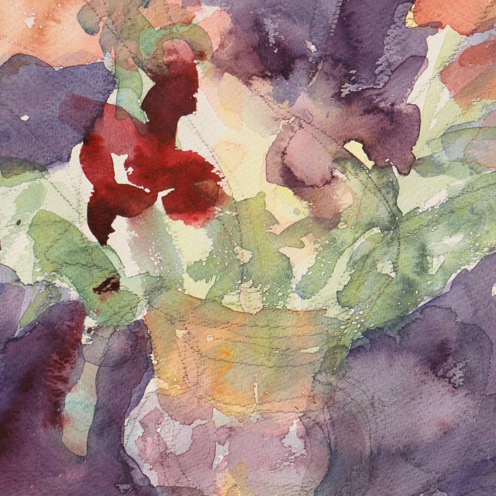 'Irises', LACMA, MAM Paris, California Post-Impressionist Still Life - Brown Still-Life Painting by Janet Ament De La Roche