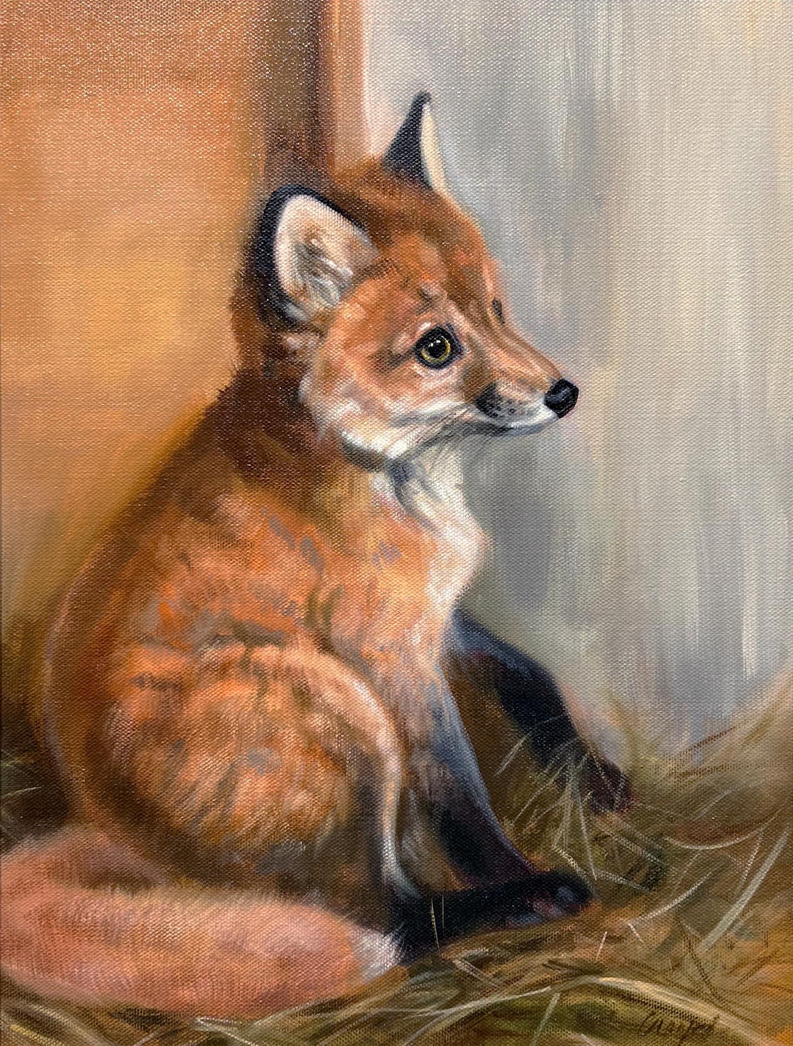 Janet Crawford, "Little Tod", 16x12 Baby Fox Animal Portrait Oil Painting