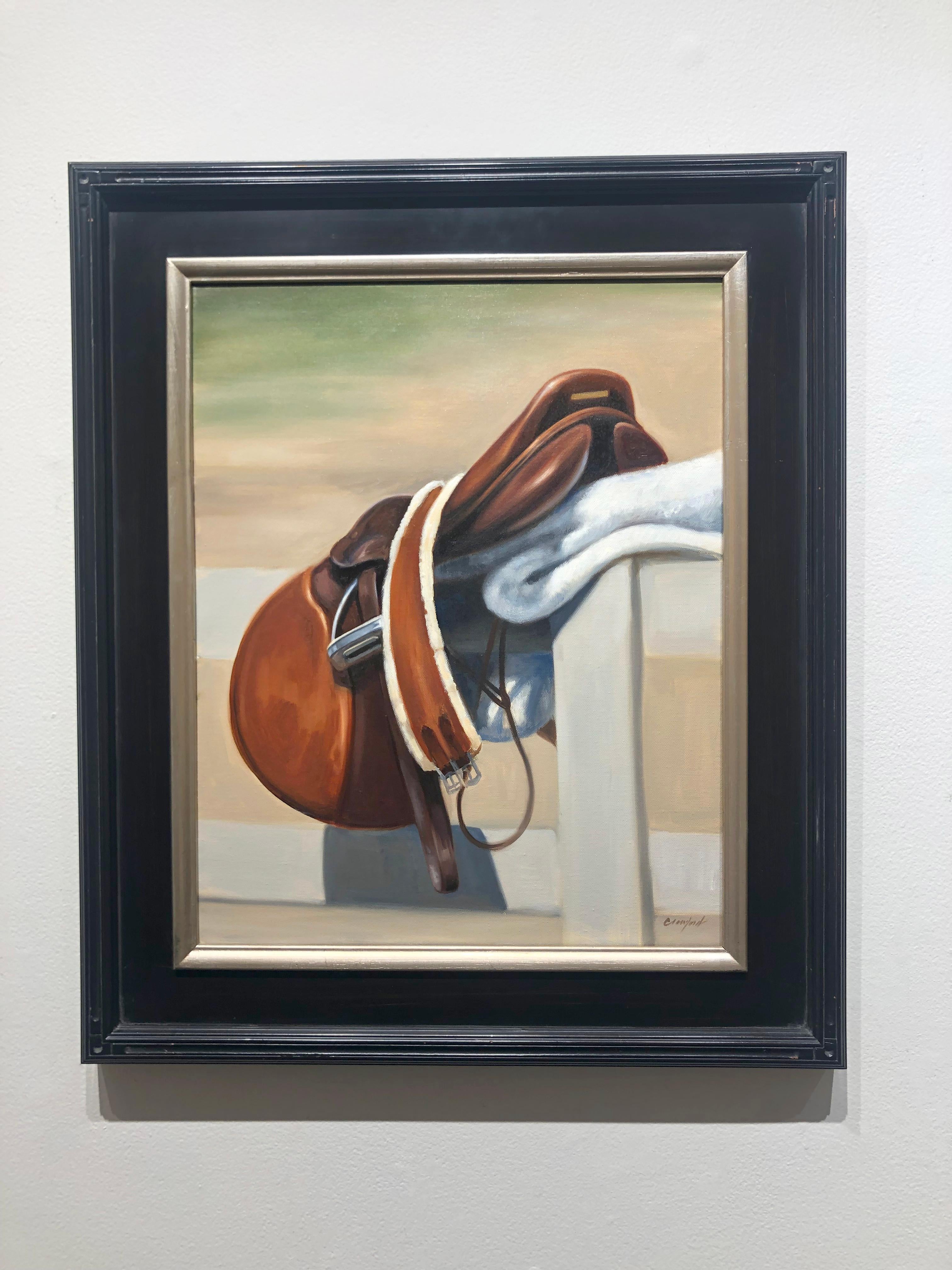 Janet Crawford, «ddle », peinture à l'huile sur toile « Tack » à cheval équestre, 20 x 16 cm en vente 1