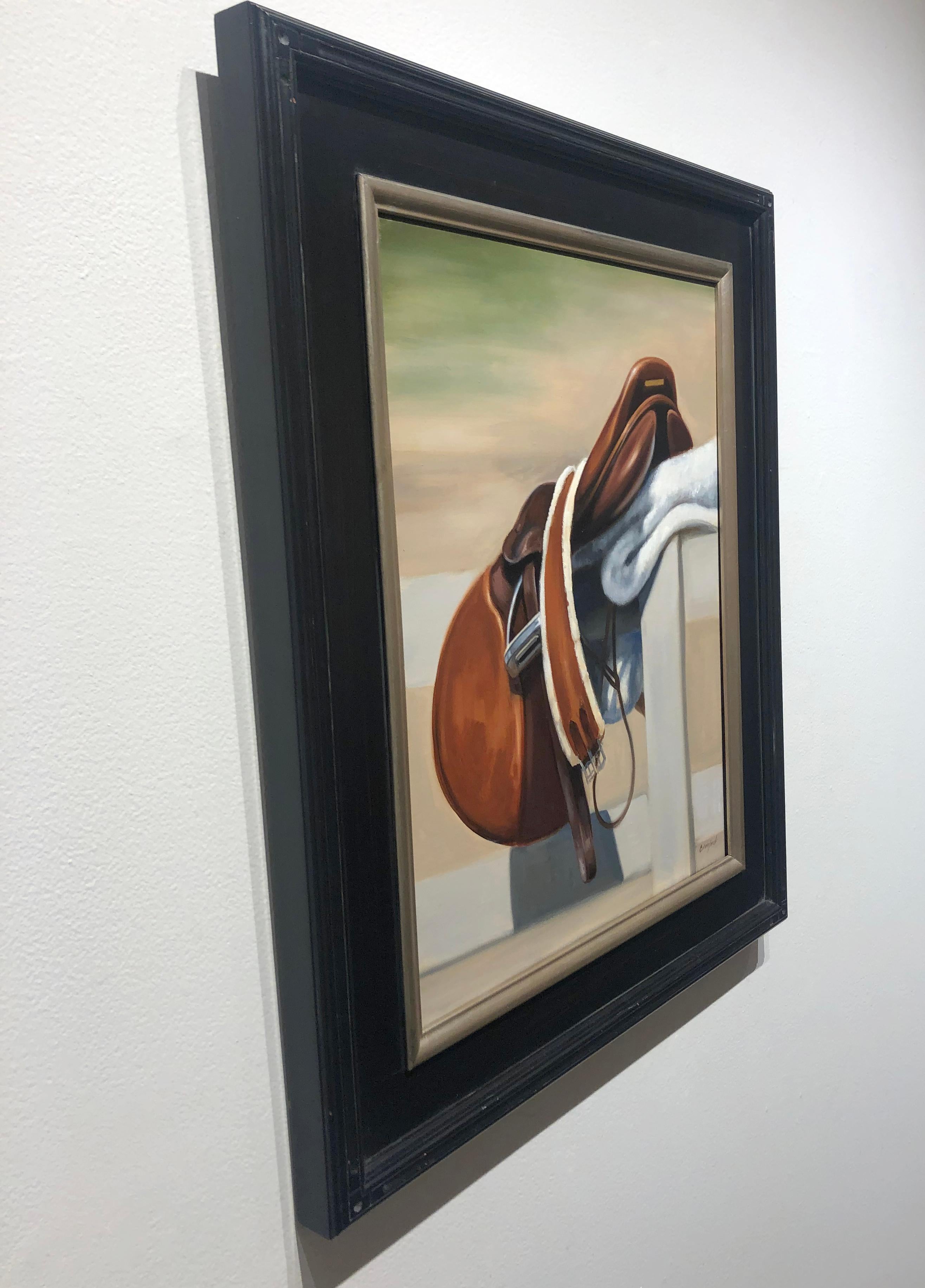 Janet Crawford, «ddle », peinture à l'huile sur toile « Tack » à cheval équestre, 20 x 16 cm en vente 2
