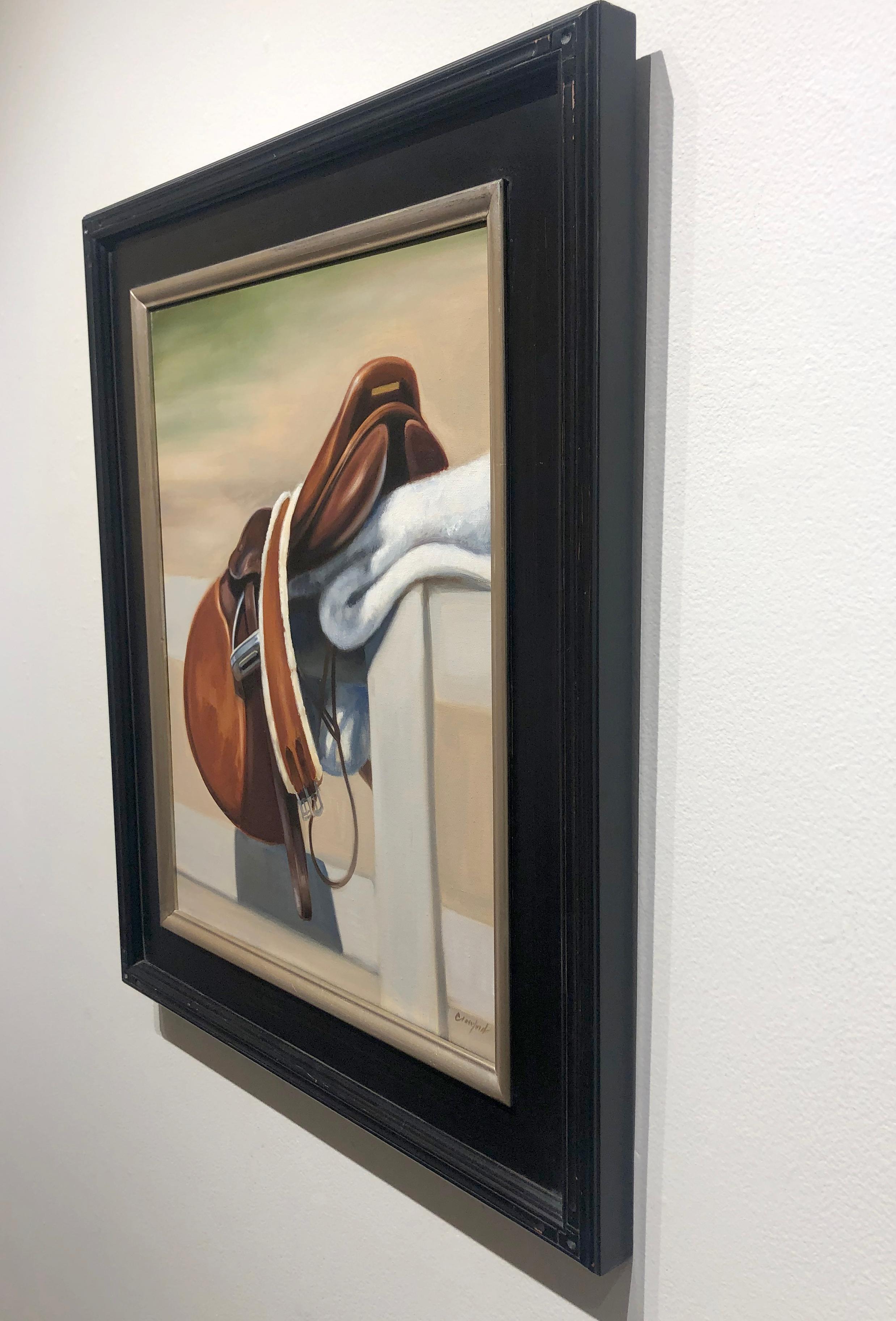 Janet Crawford, «ddle », peinture à l'huile sur toile « Tack » à cheval équestre, 20 x 16 cm en vente 3