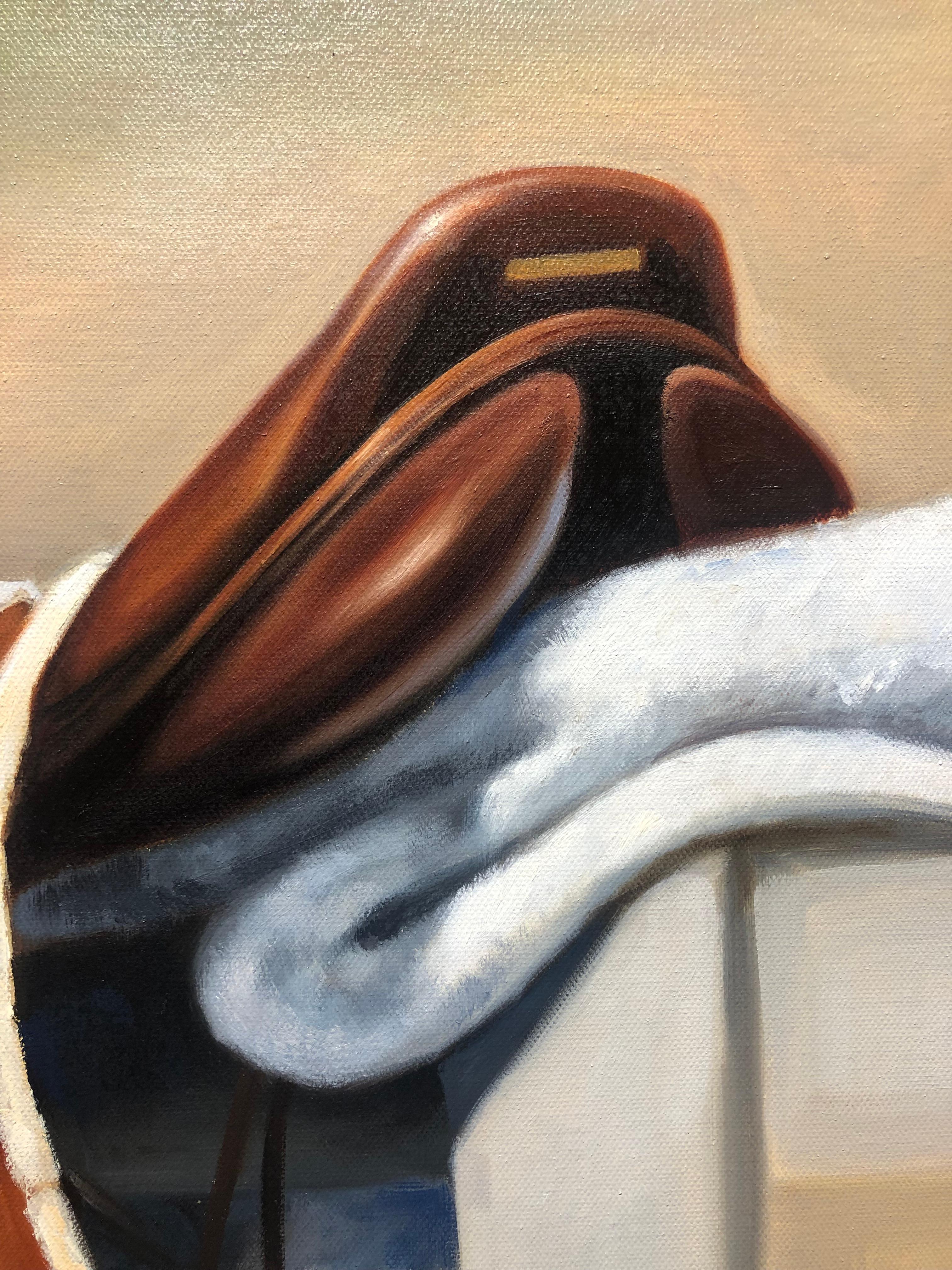 Janet Crawford, «ddle », peinture à l'huile sur toile « Tack » à cheval équestre, 20 x 16 cm en vente 5
